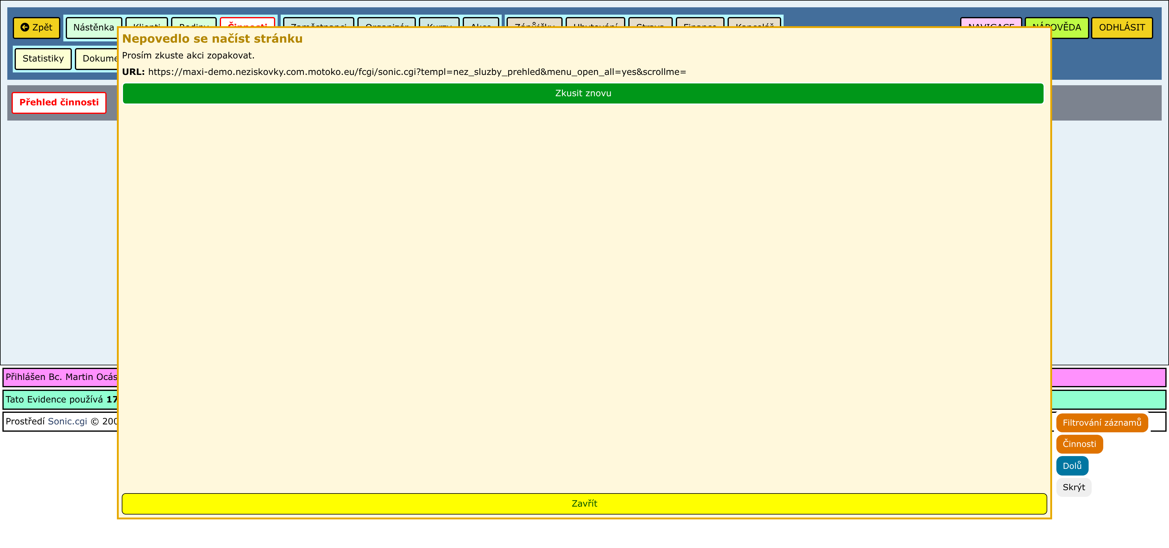 Rozbalené části stránky