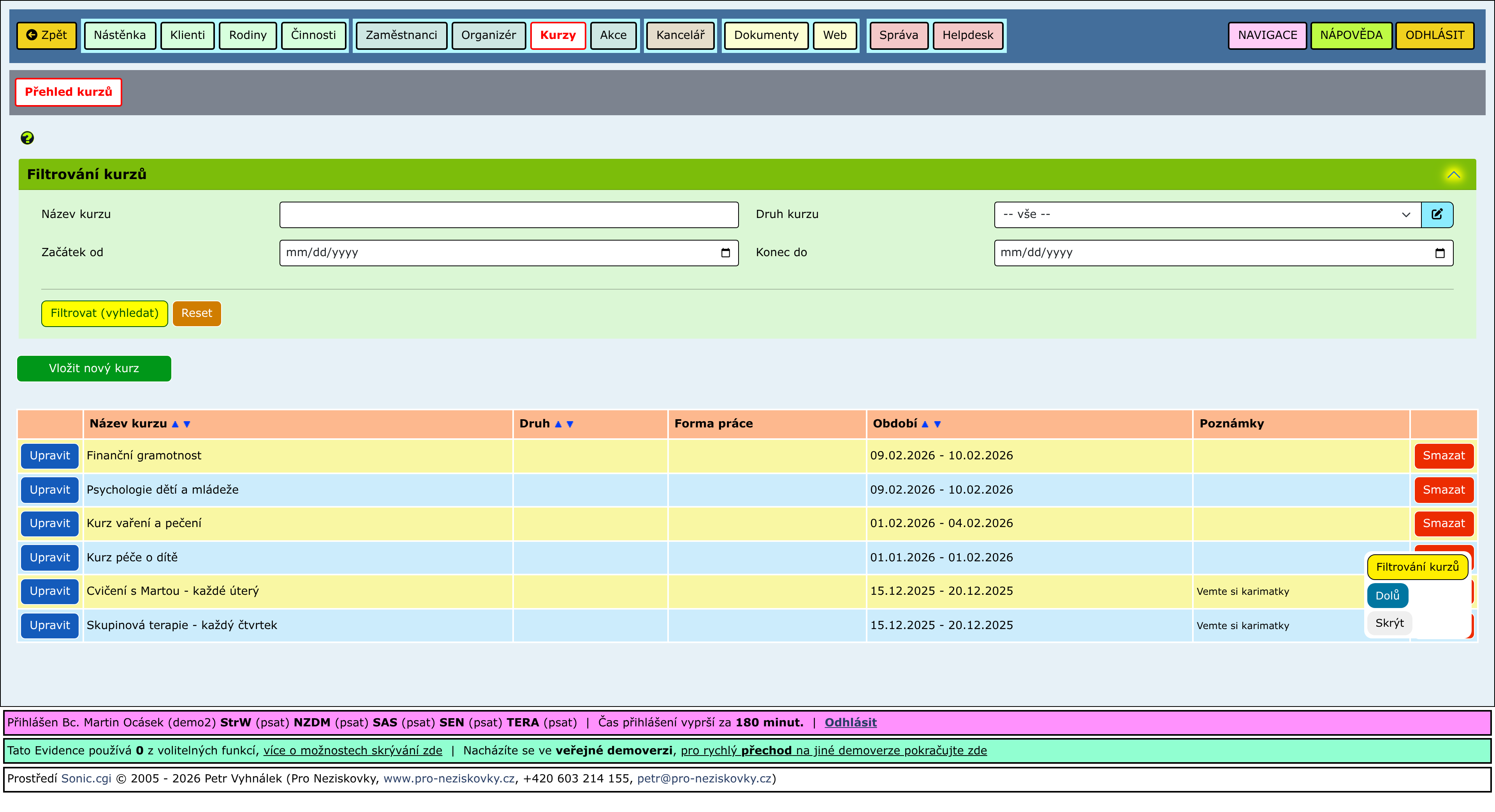 Rozbalené části stránky