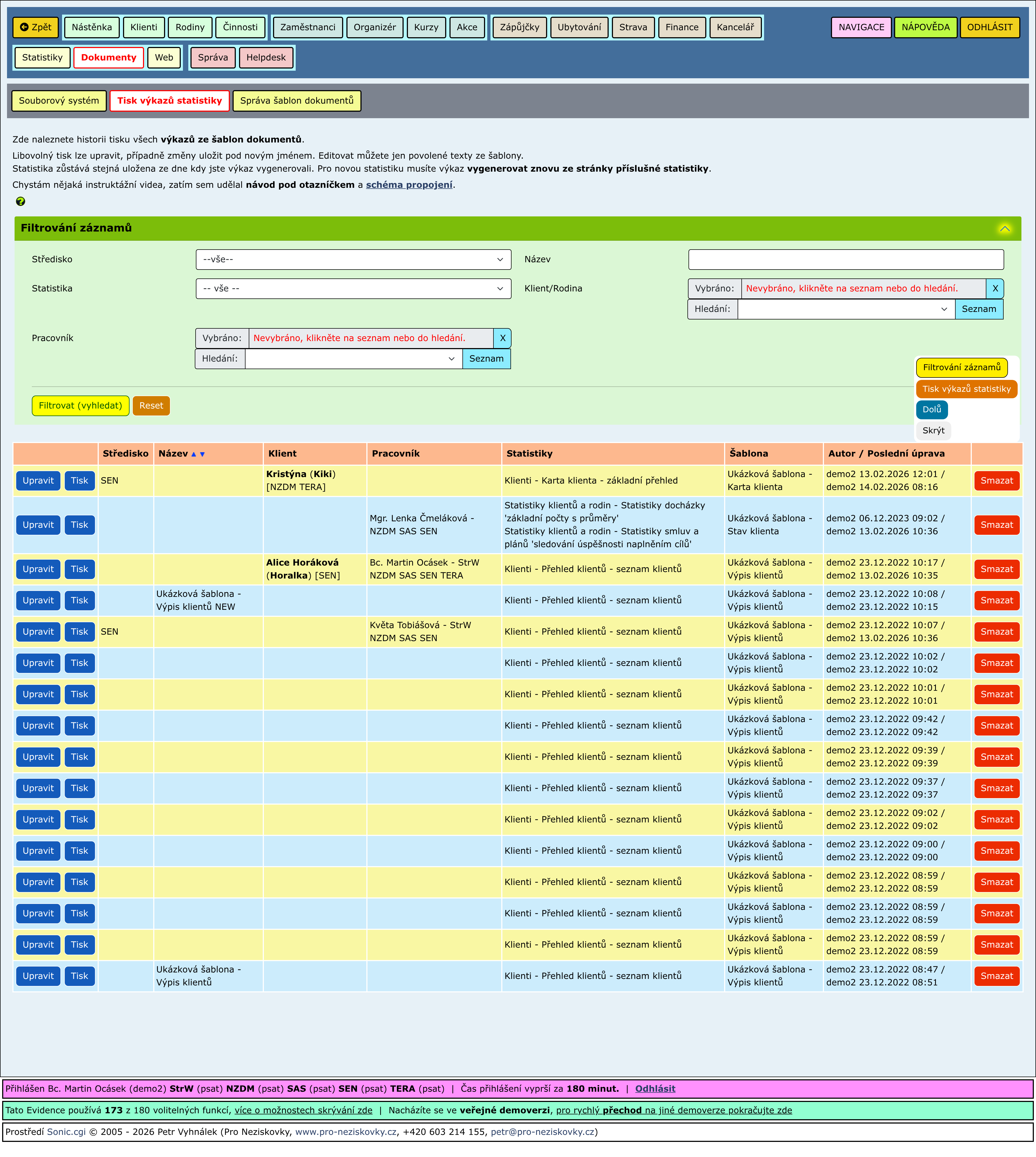 Rozbalené části stránky