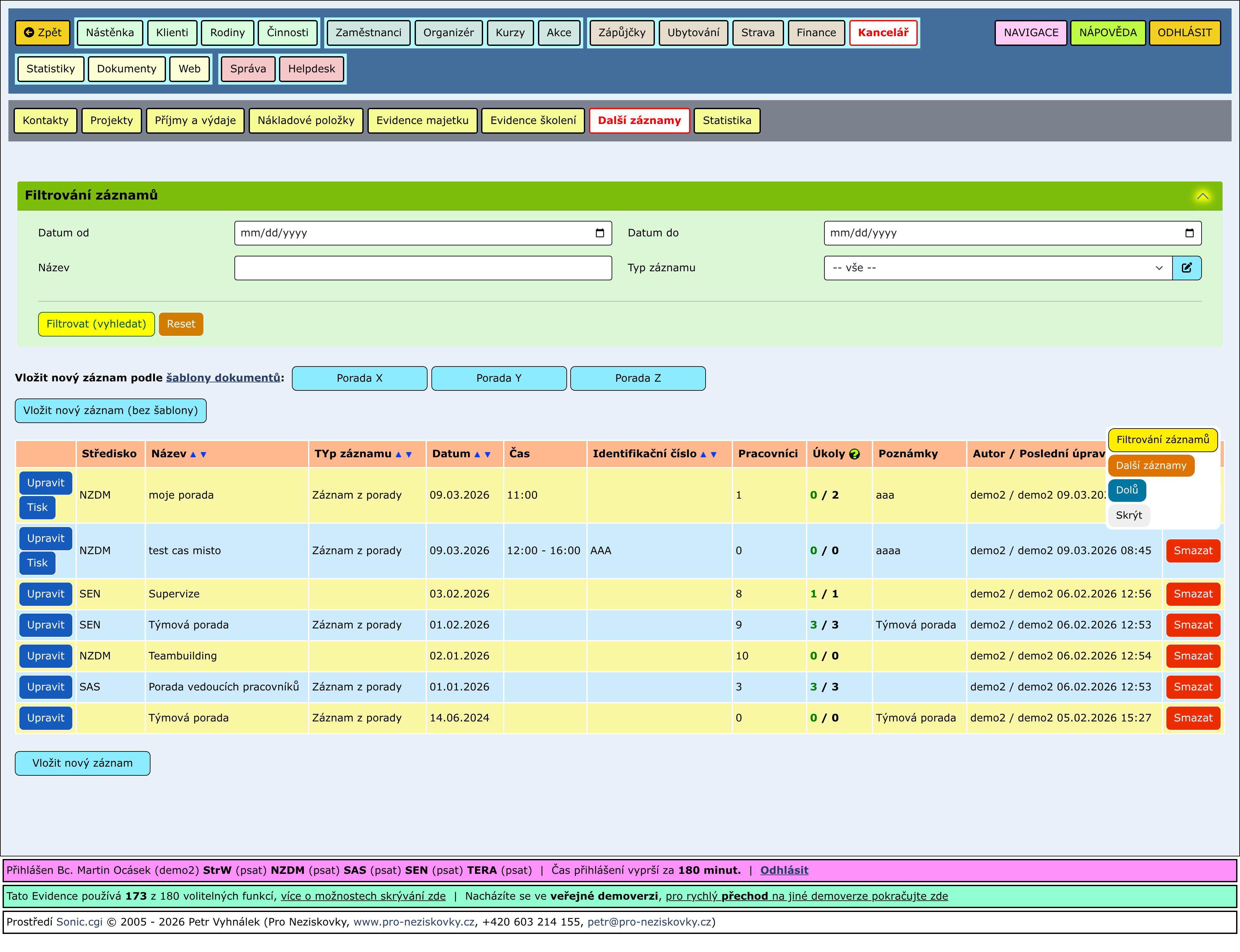 Rozbalené části stránky