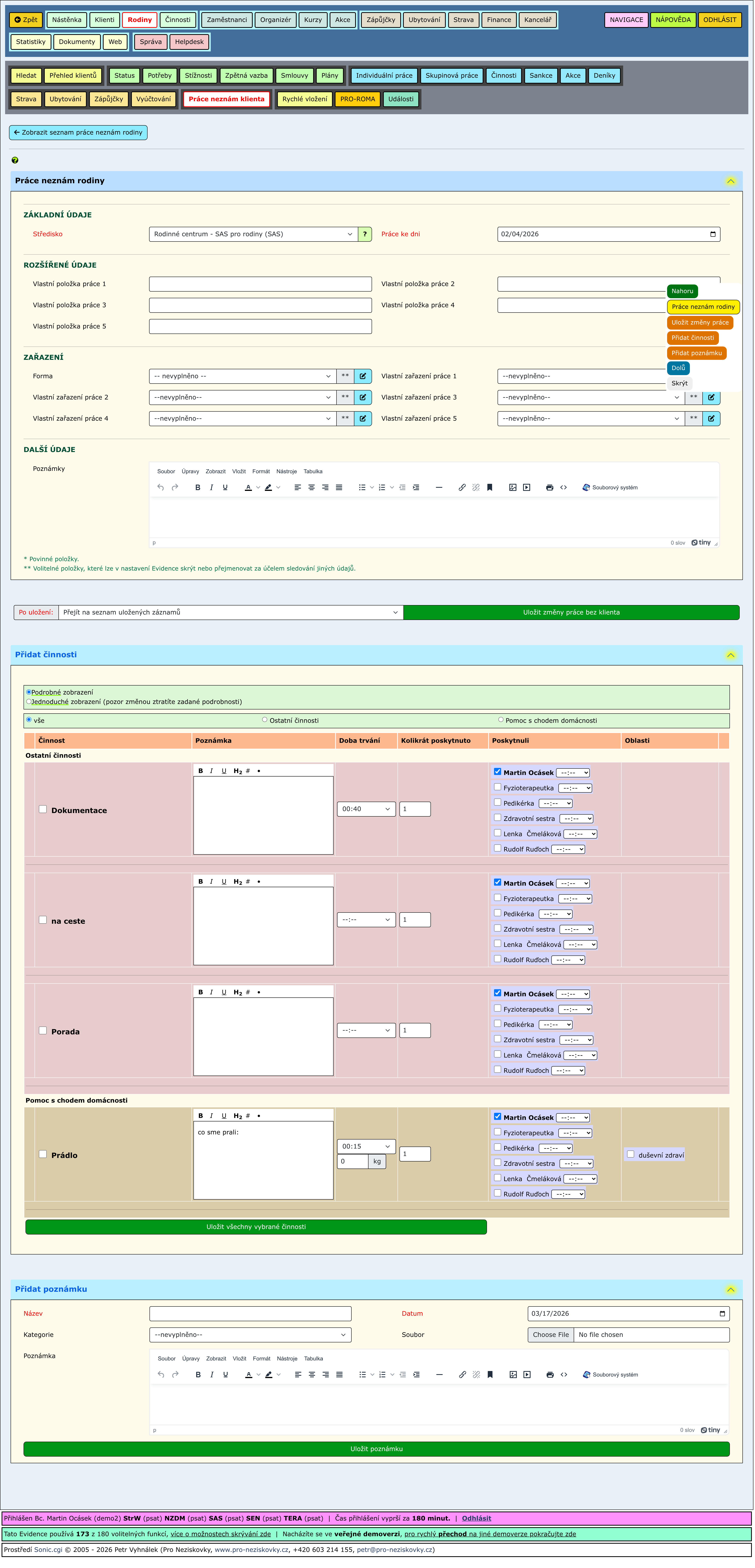 Rozbalené části stránky