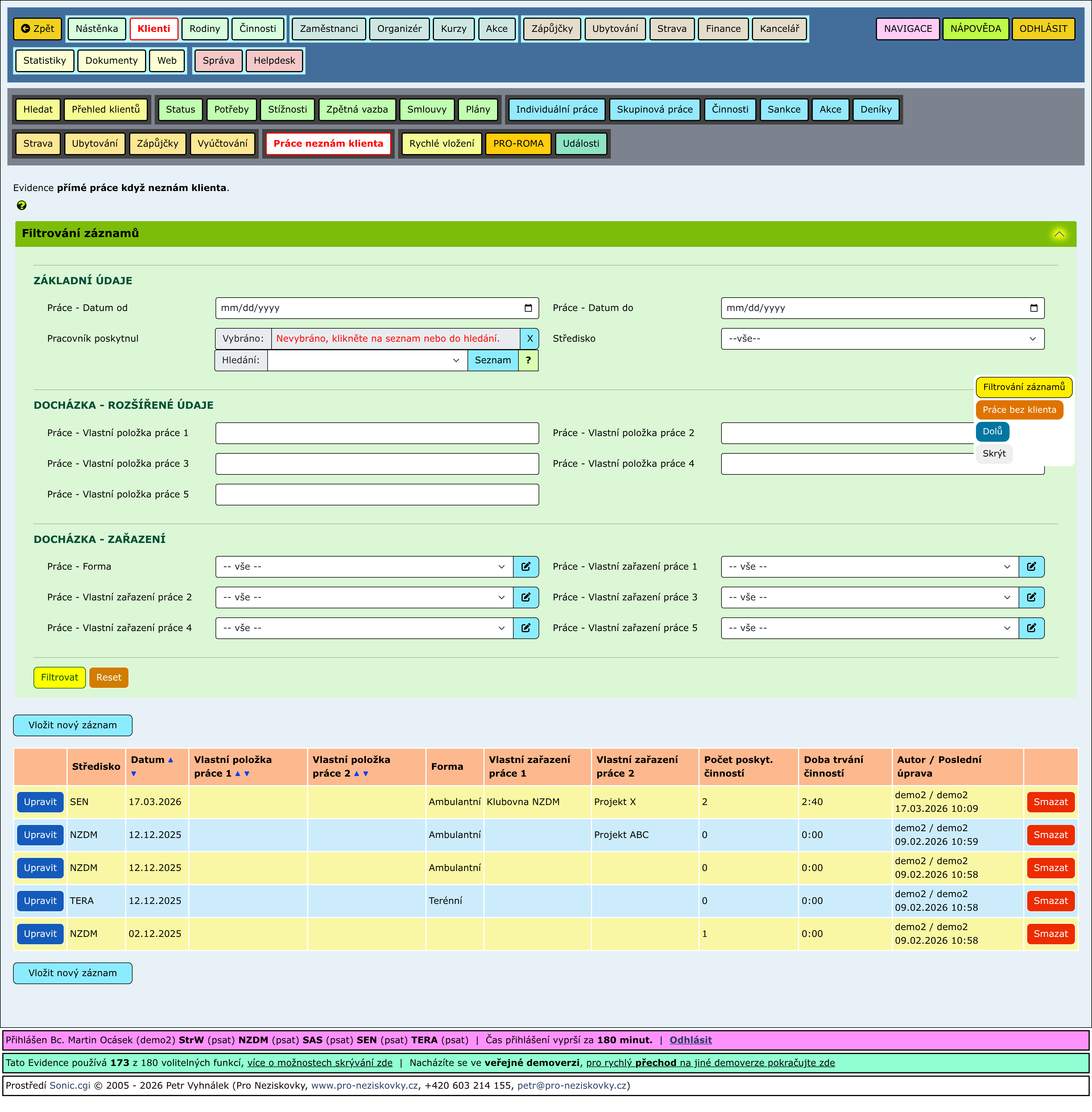 Rozbalené části stránky