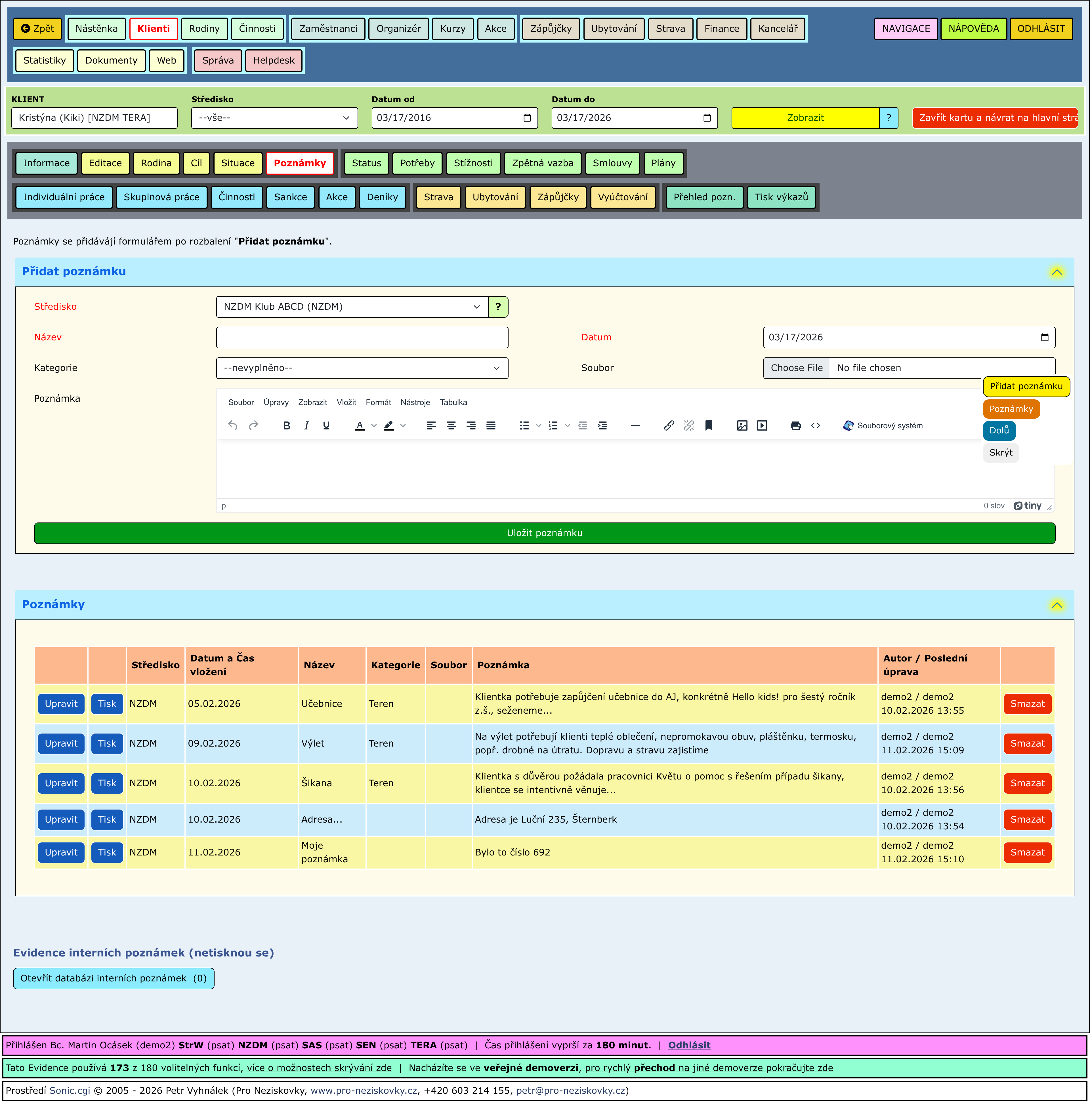 Rozbalené části stránky