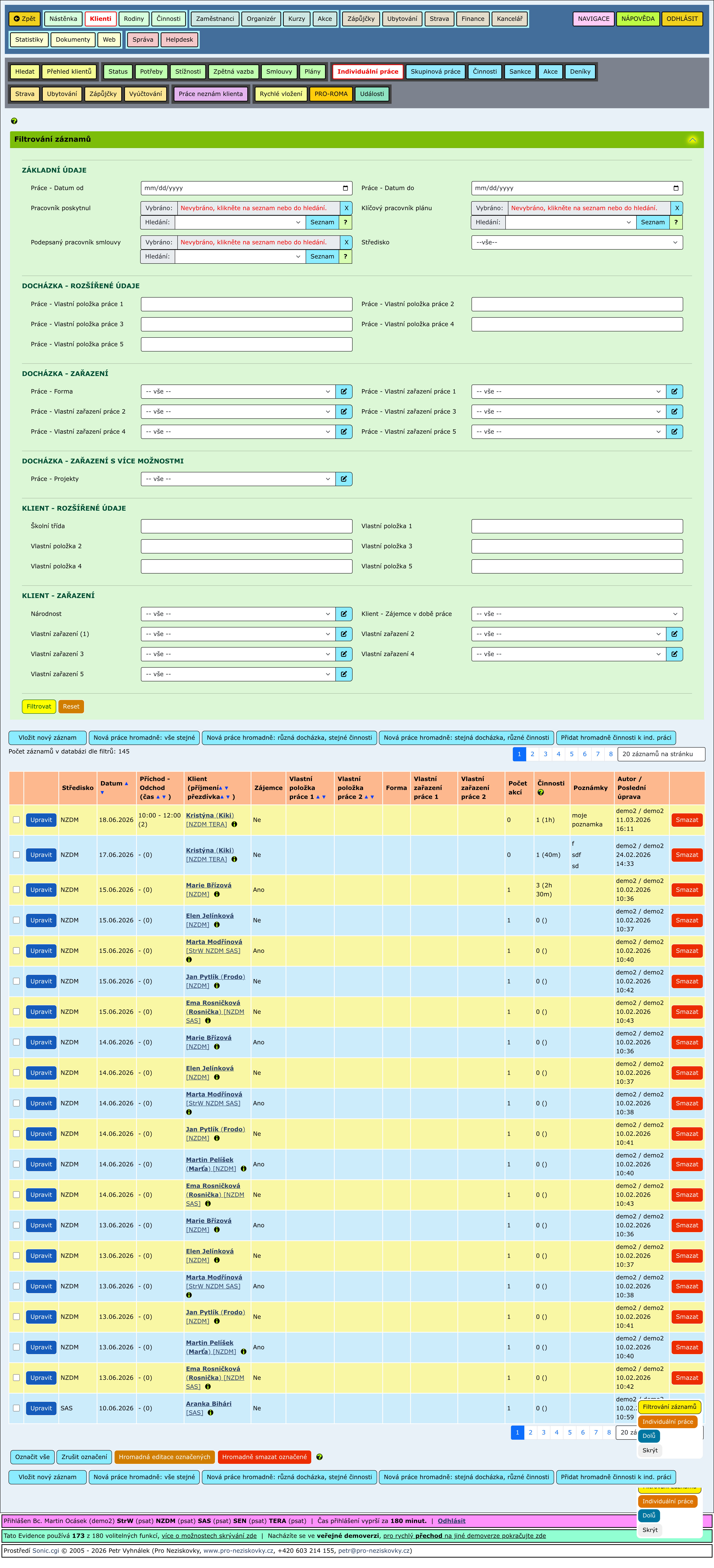 Rozbalené části stránky