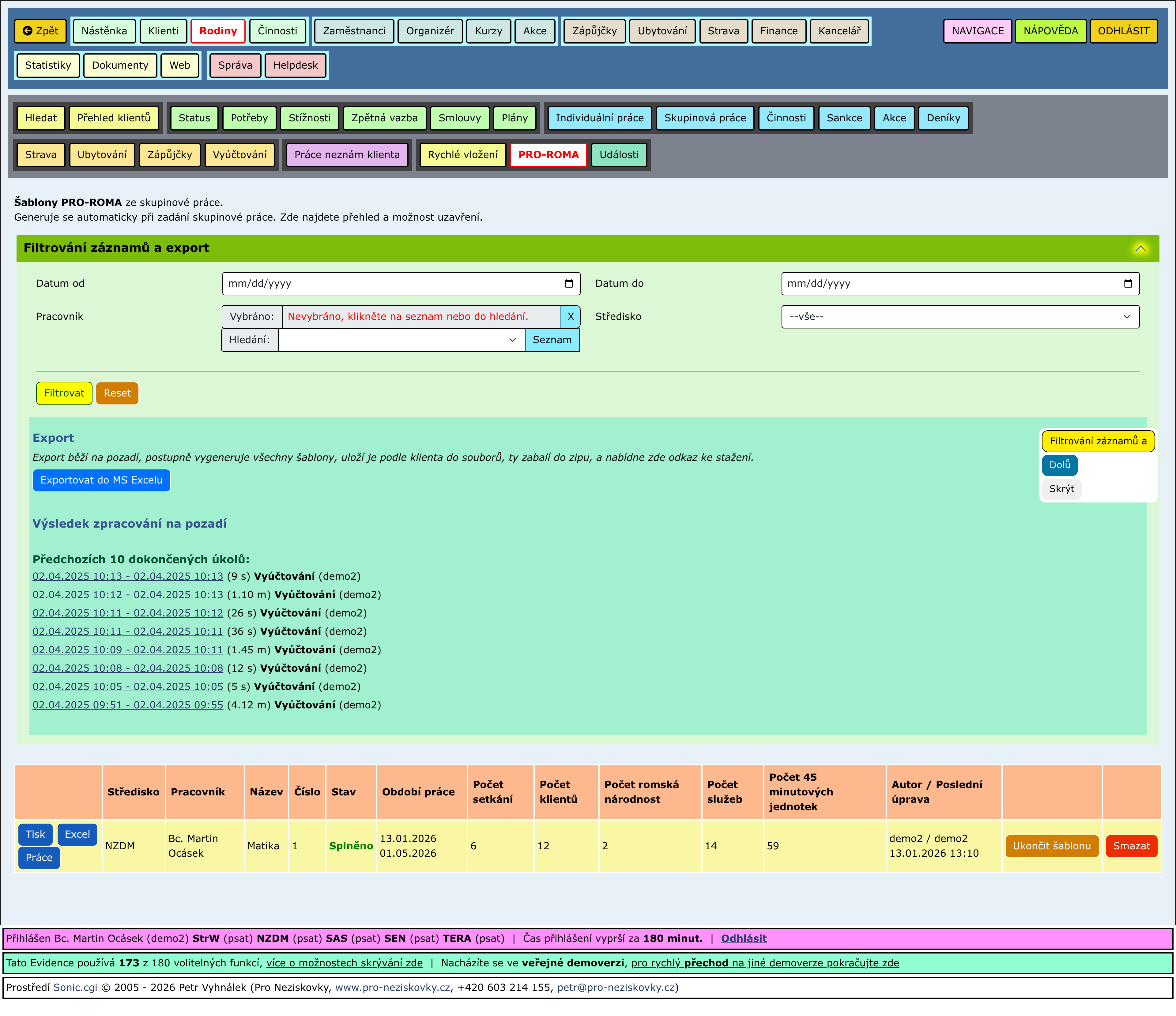 Rozbalené části stránky