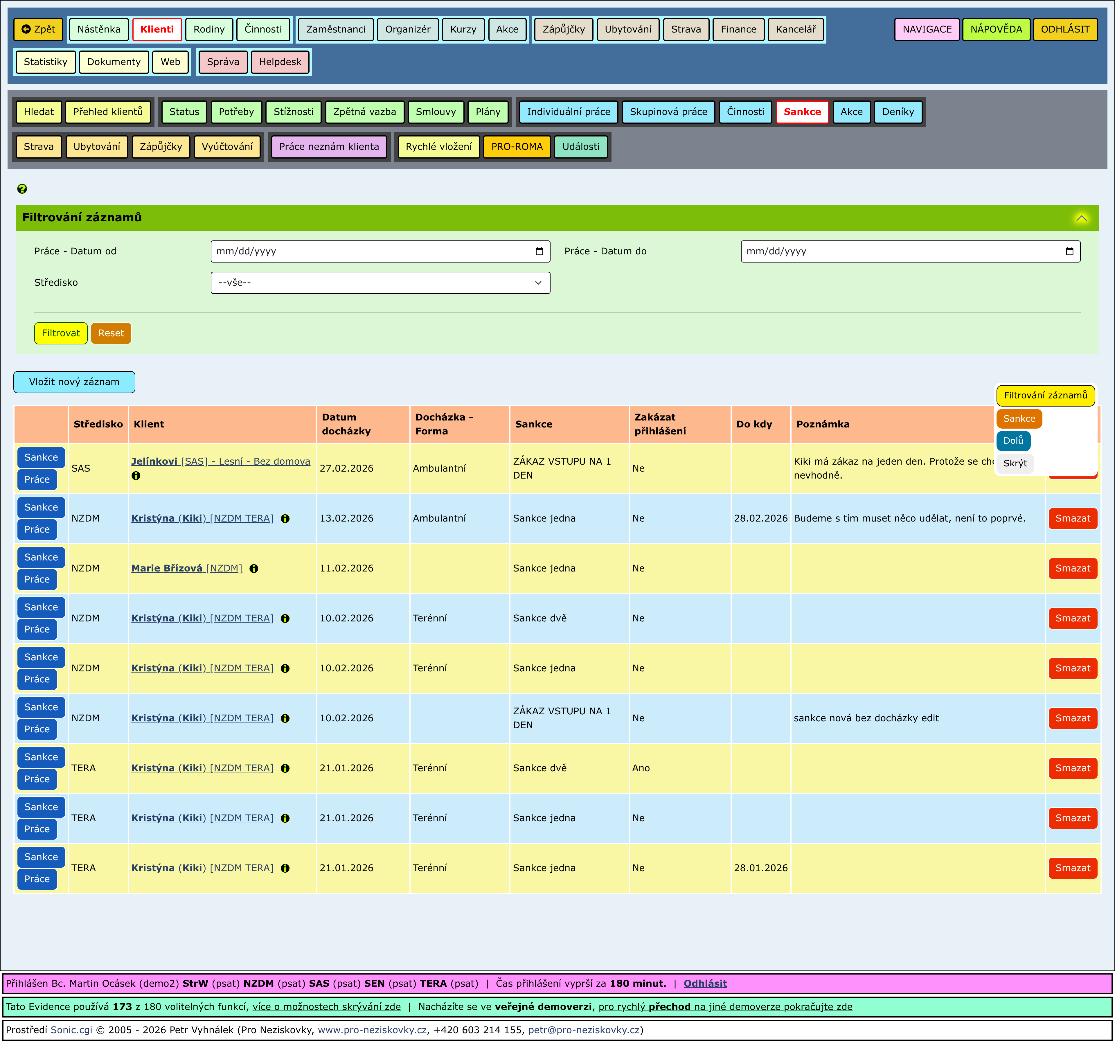 Rozbalené části stránky