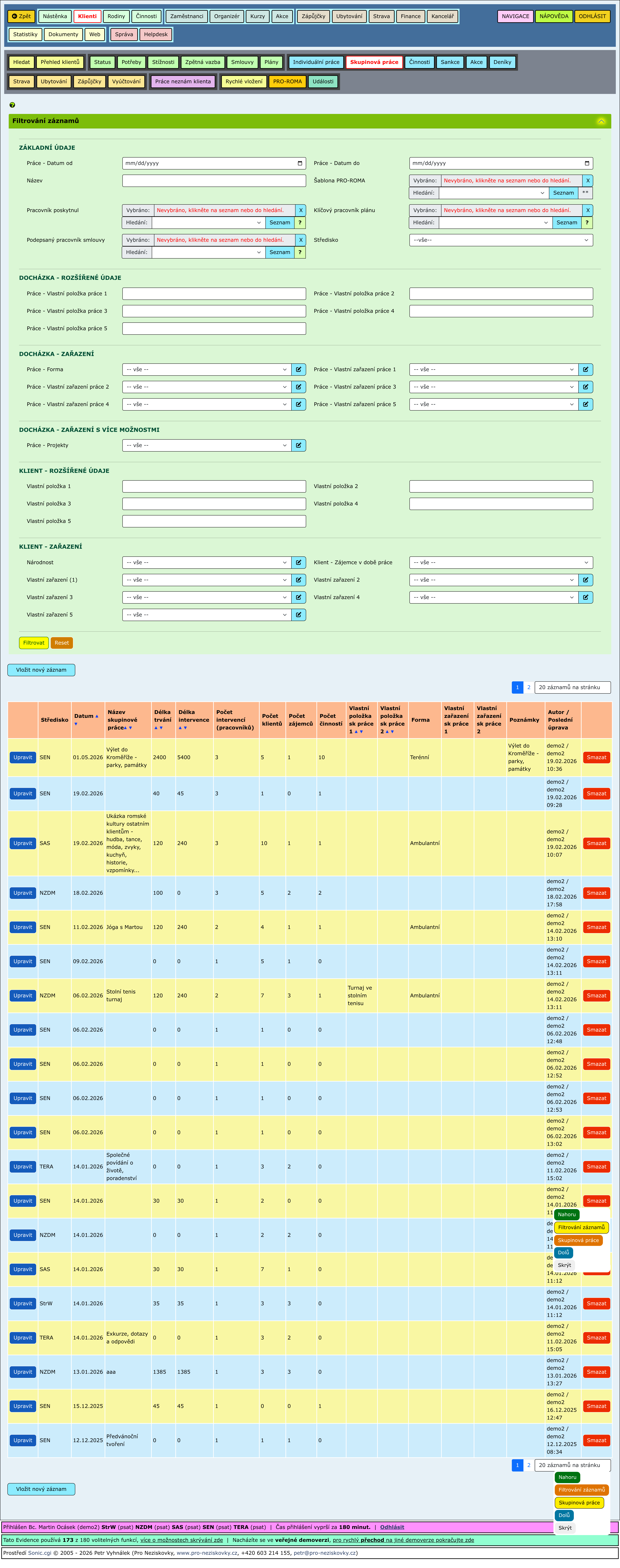 Rozbalené části stránky