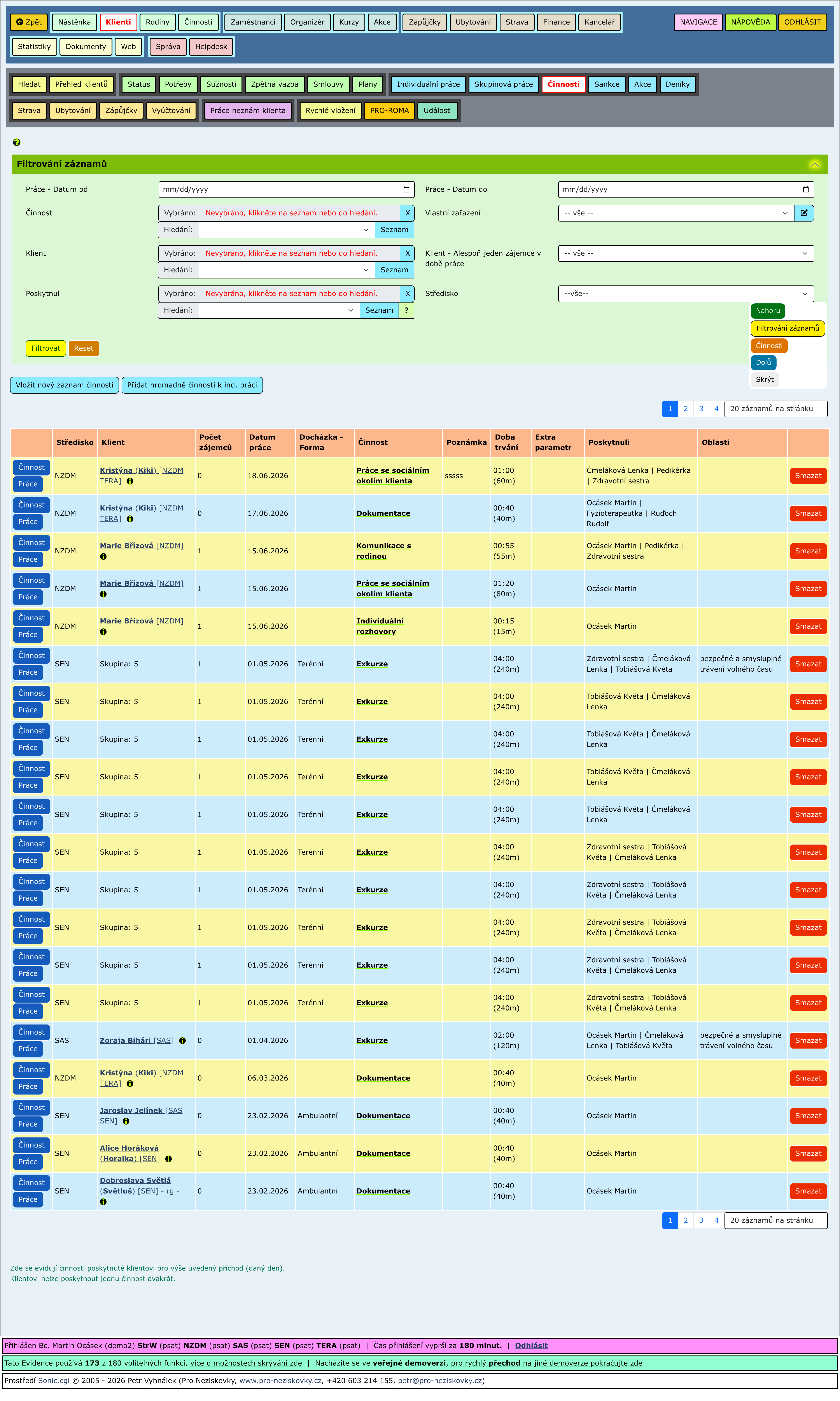 Rozbalené části stránky