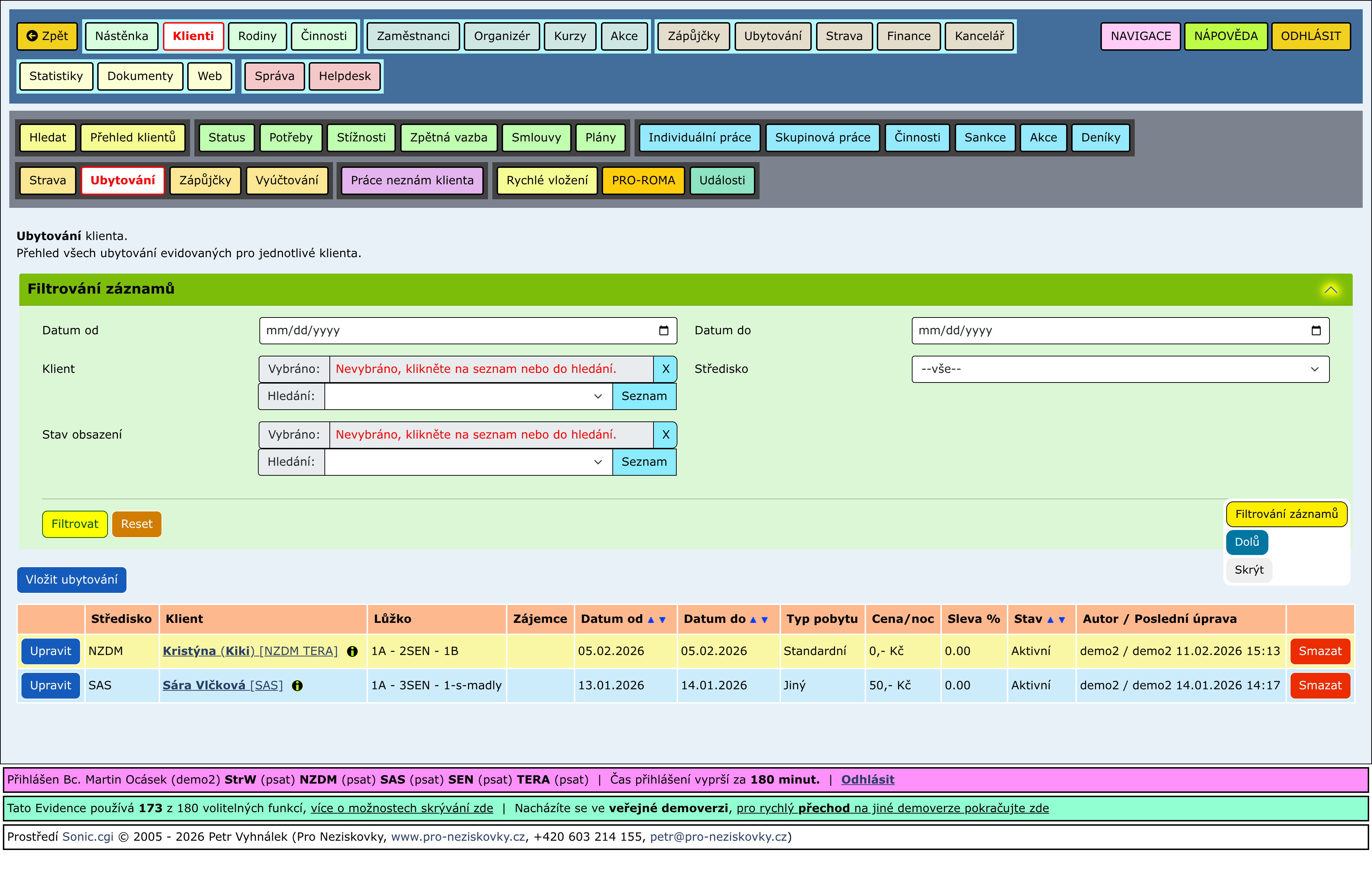 Rozbalené části stránky