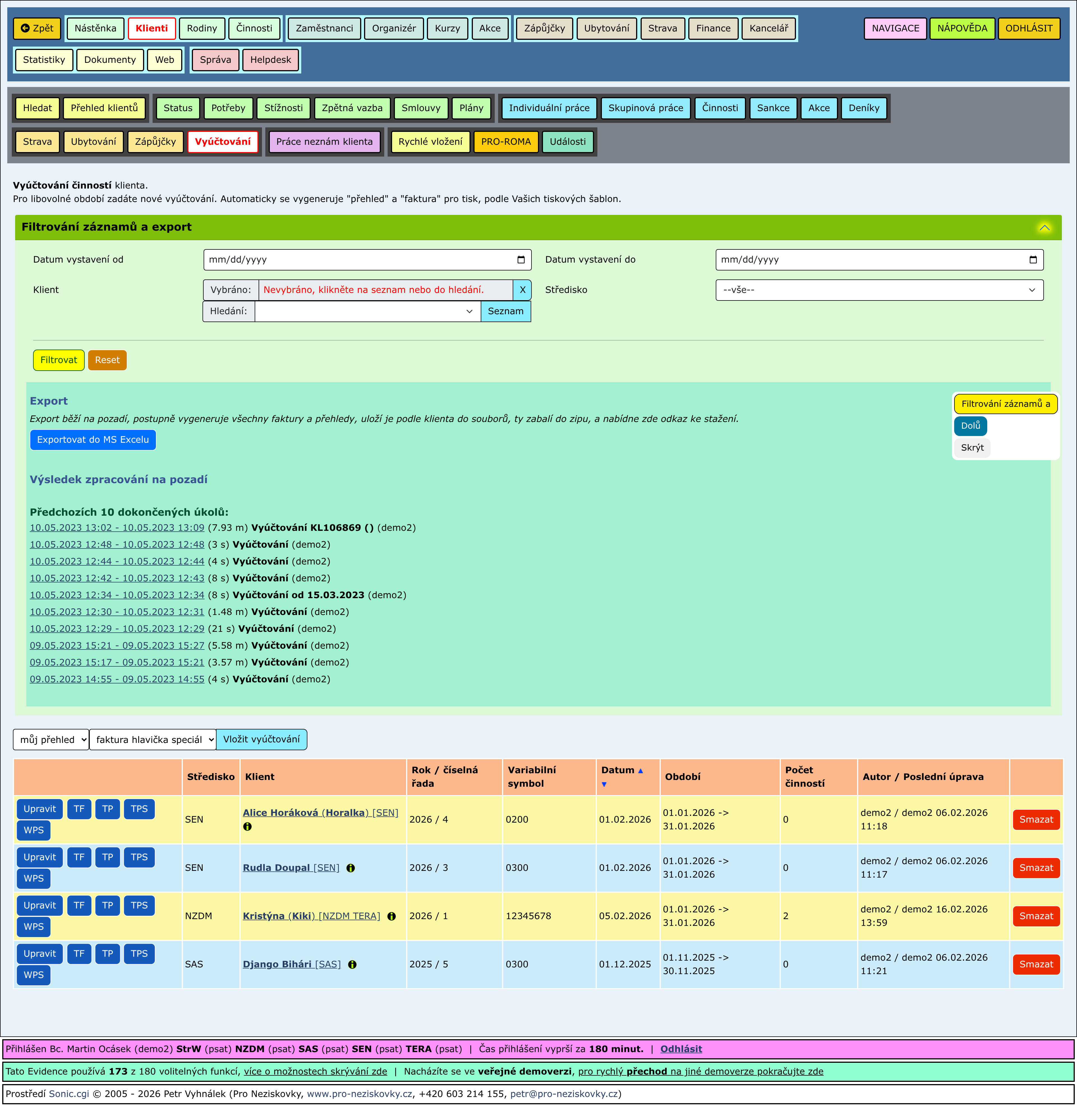 Rozbalené části stránky