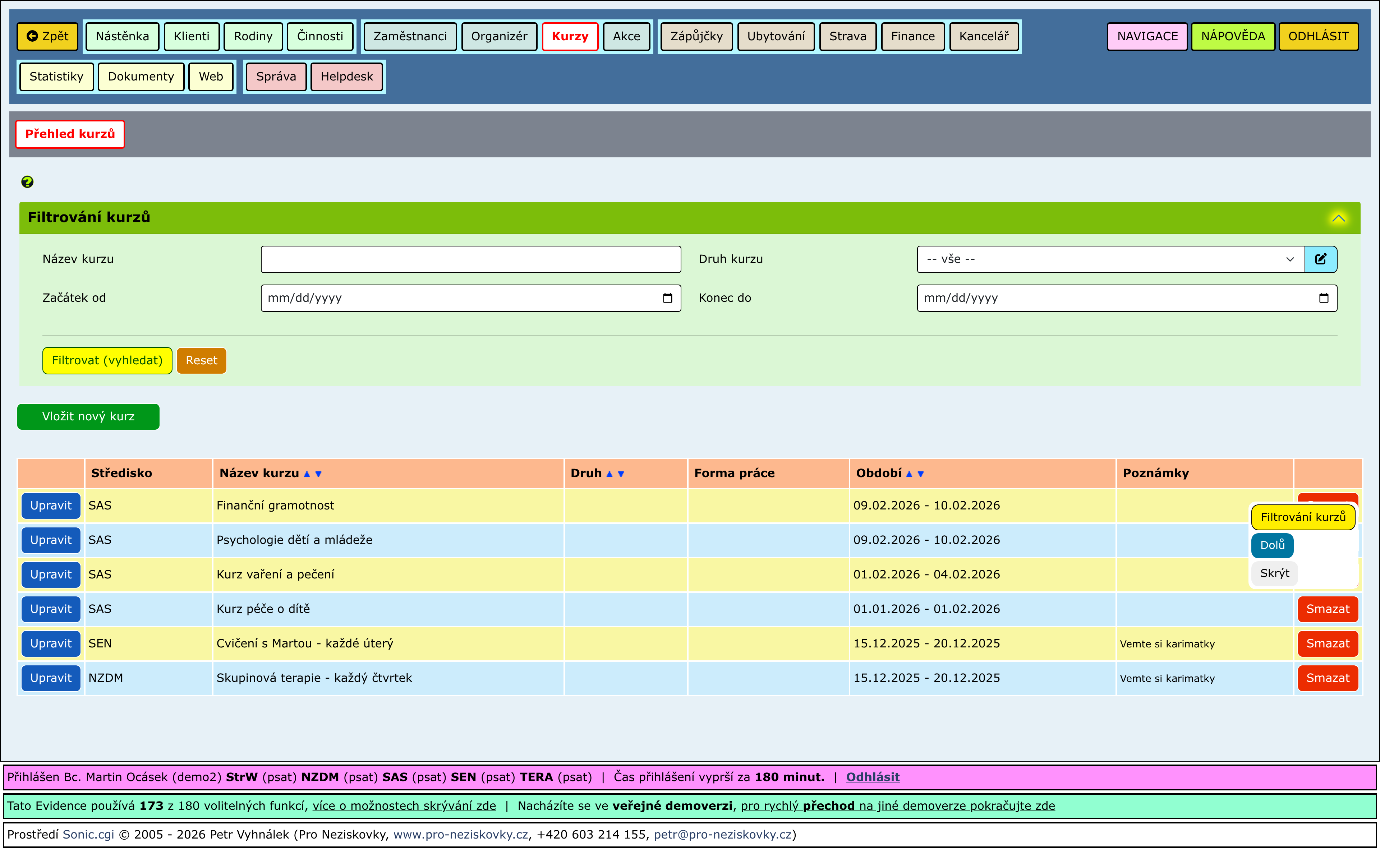 Rozbalené části stránky