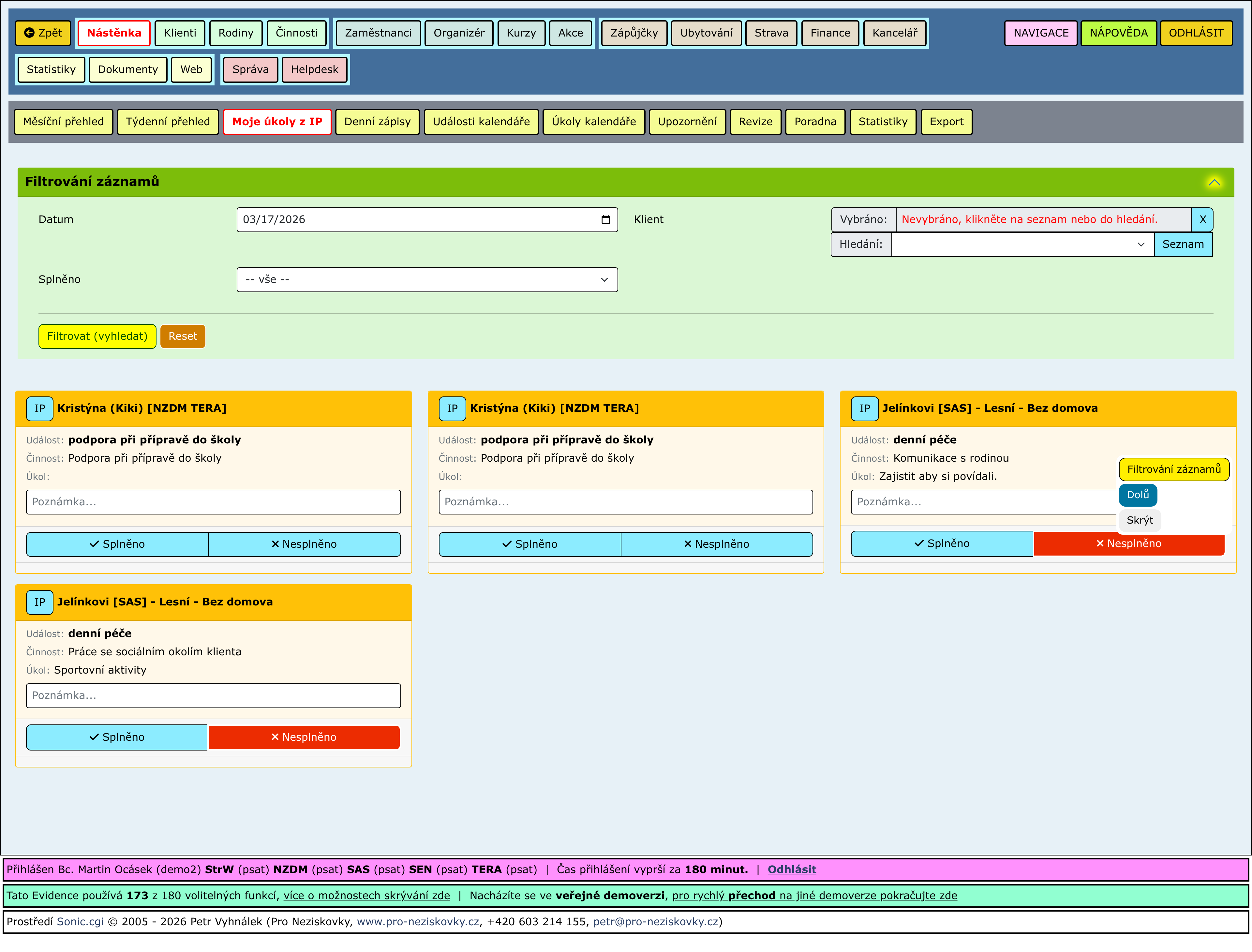 Rozbalené části stránky