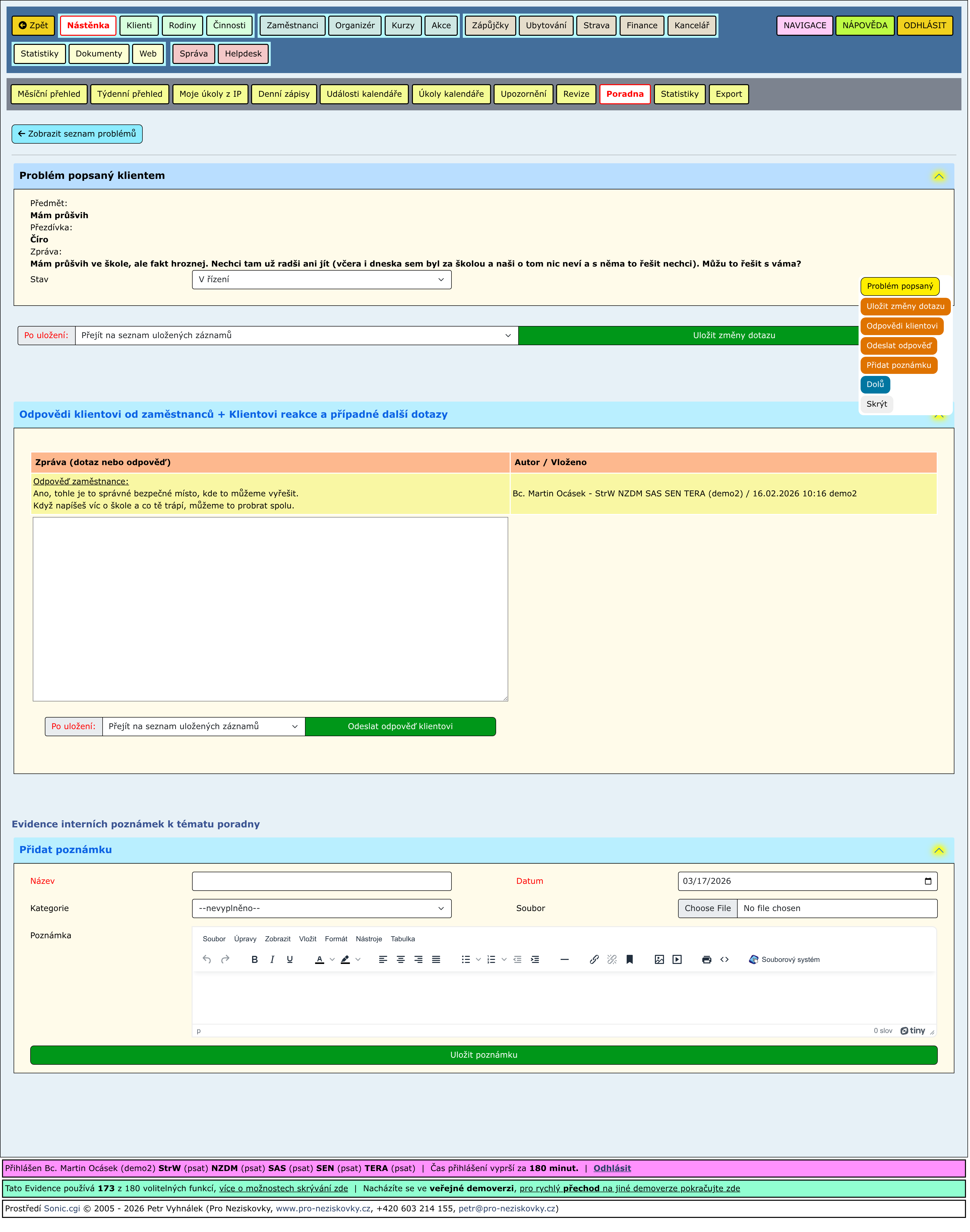 Rozbalené části stránky