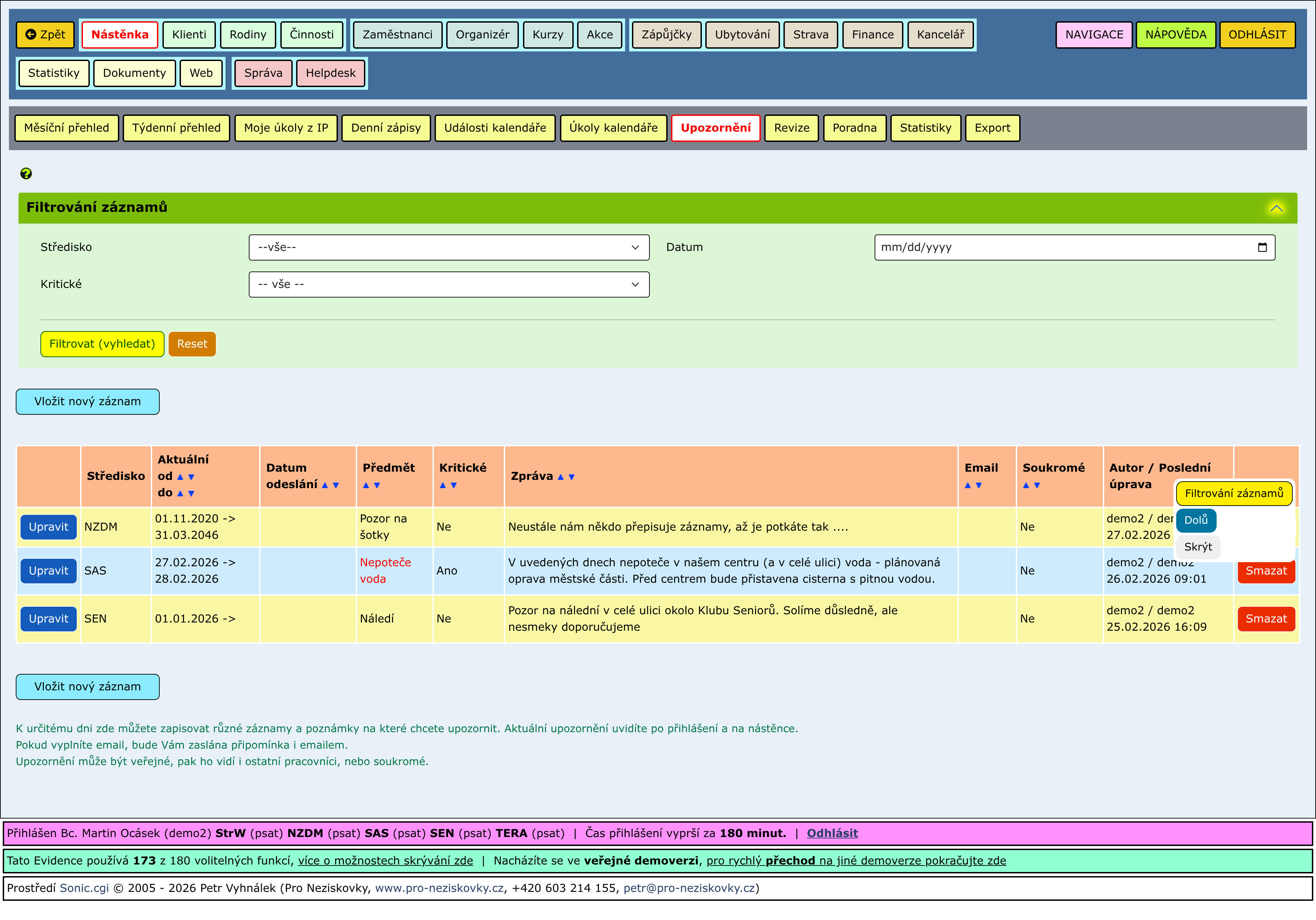 Rozbalené části stránky