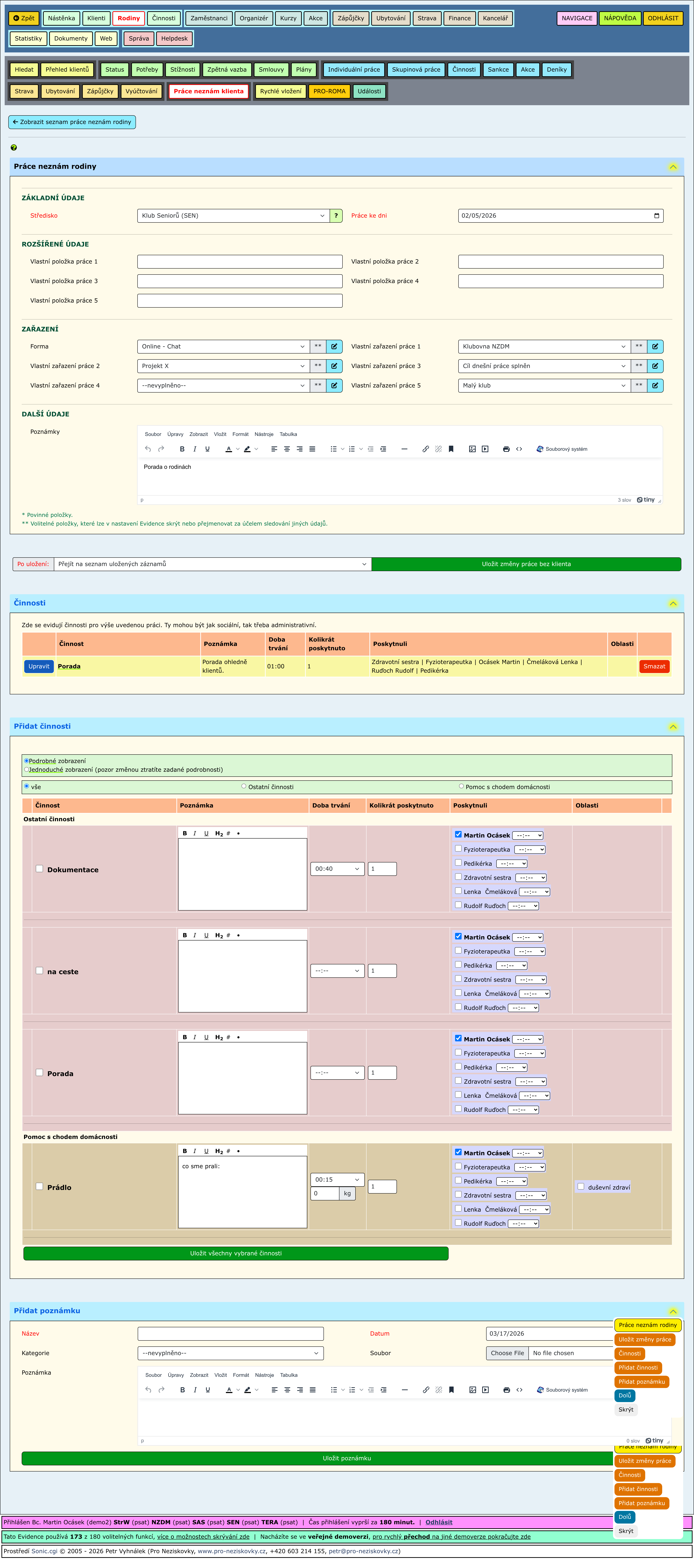 Rozbalené části stránky