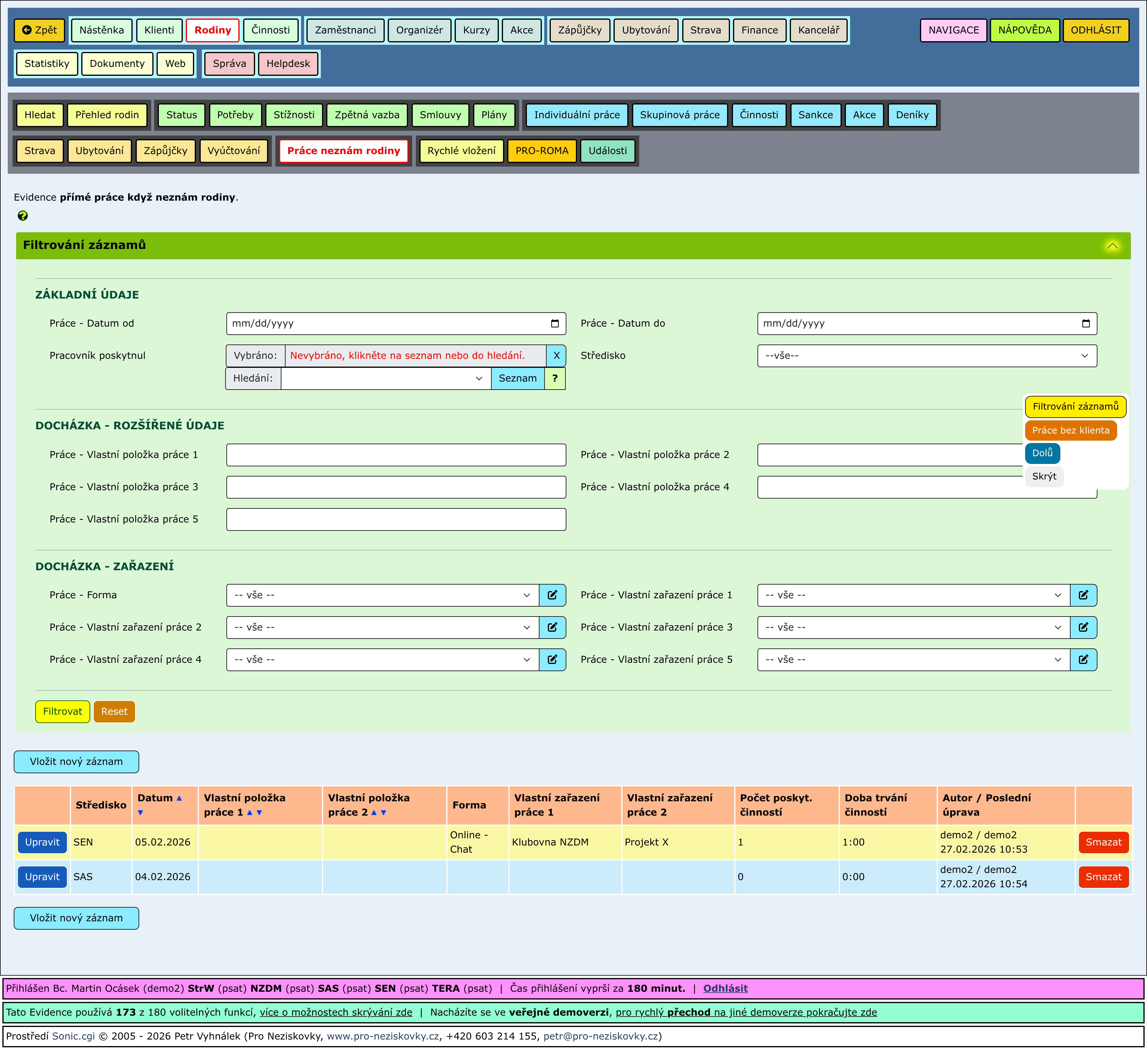 Rozbalené části stránky
