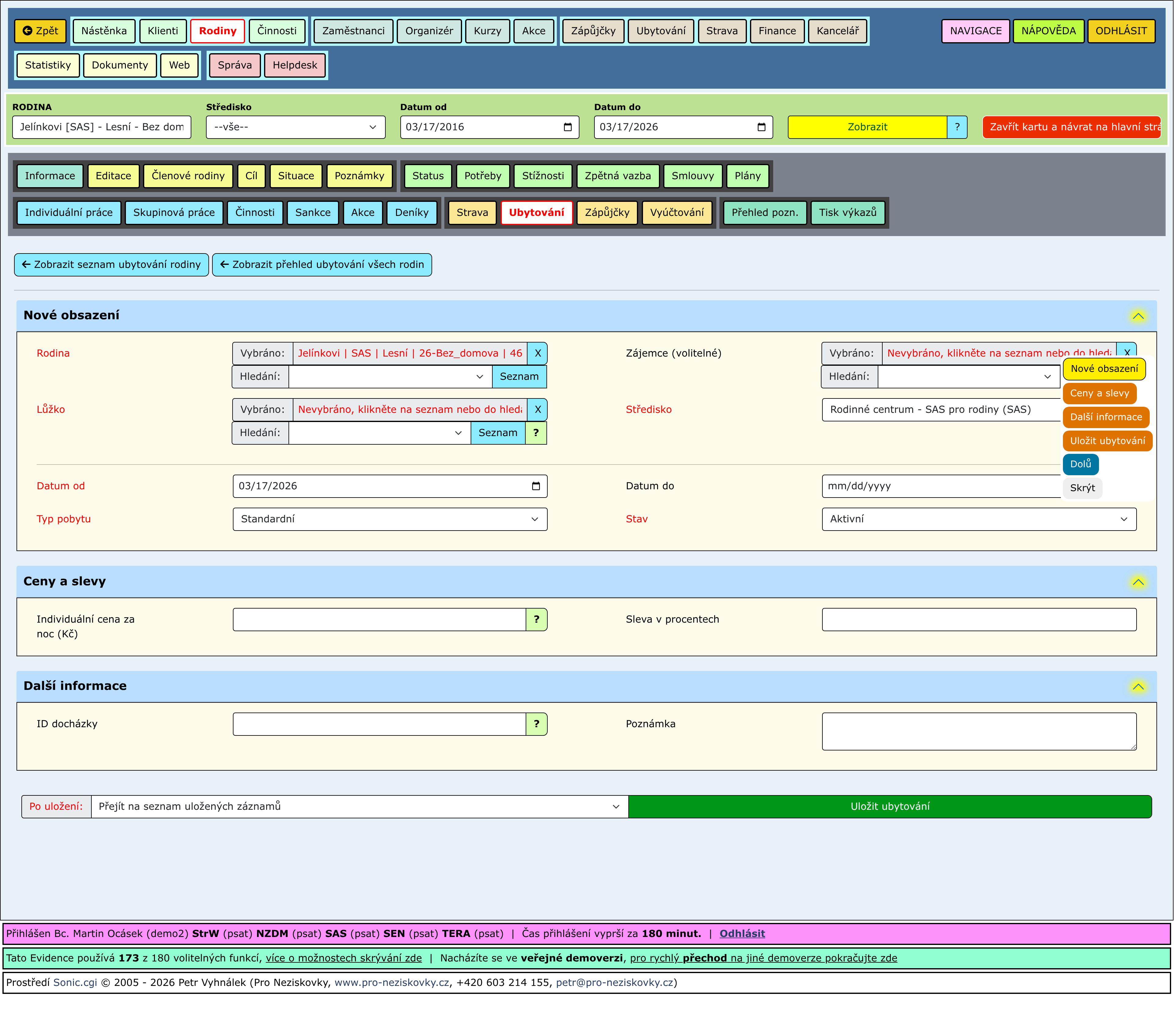 Nový záznam s rozbalenými částmi