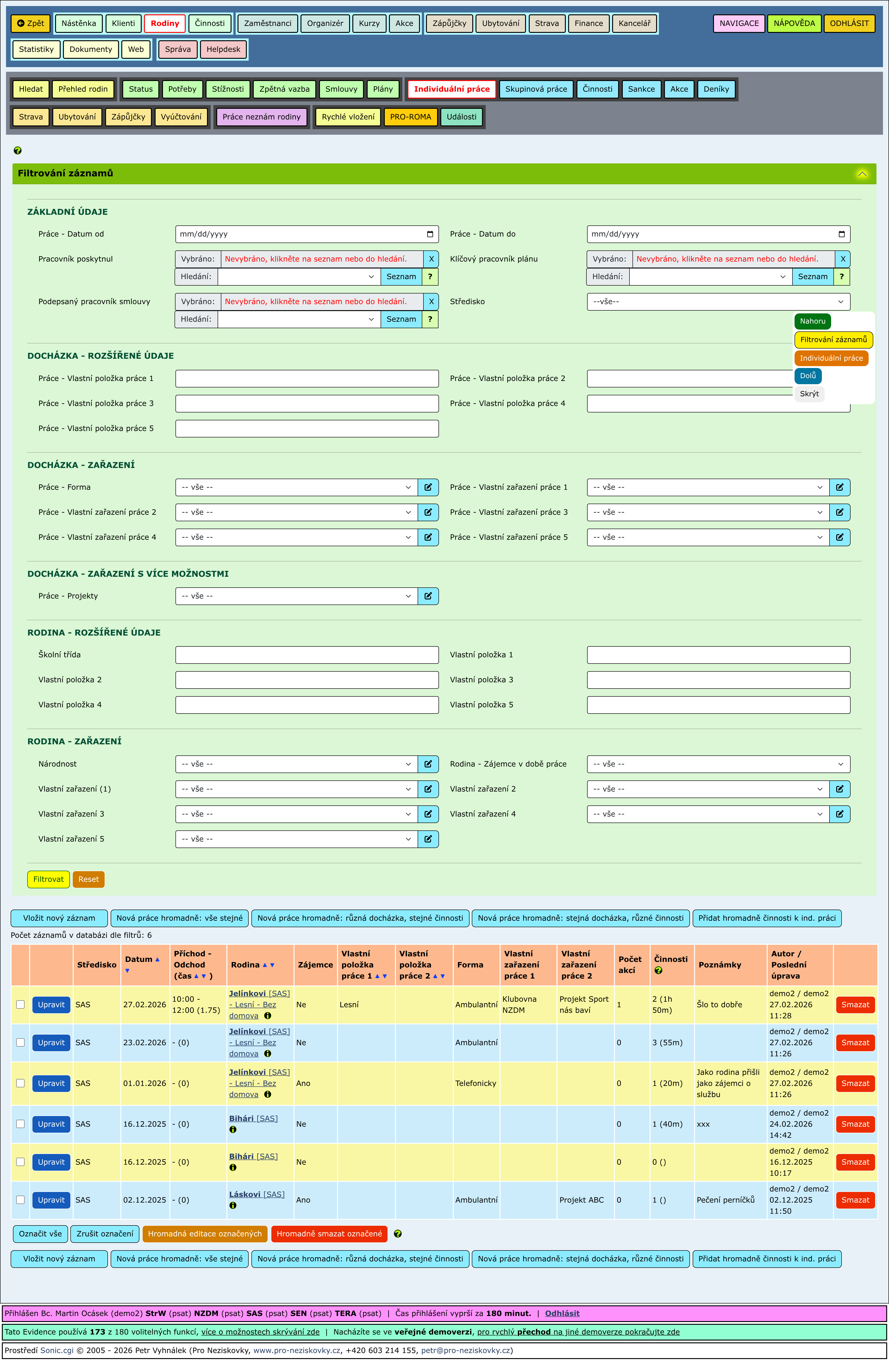Rozbalené části stránky
