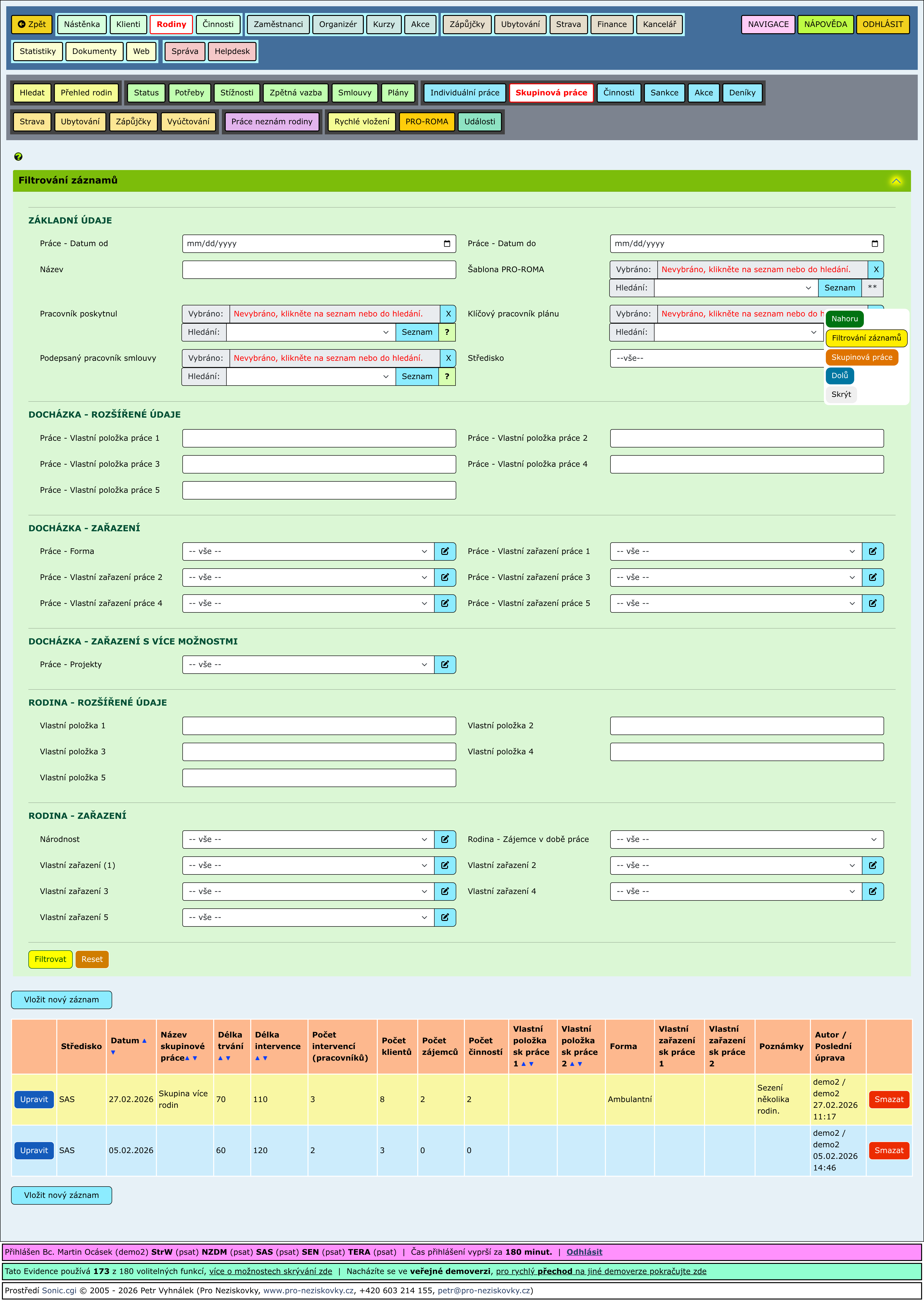 Rozbalené části stránky
