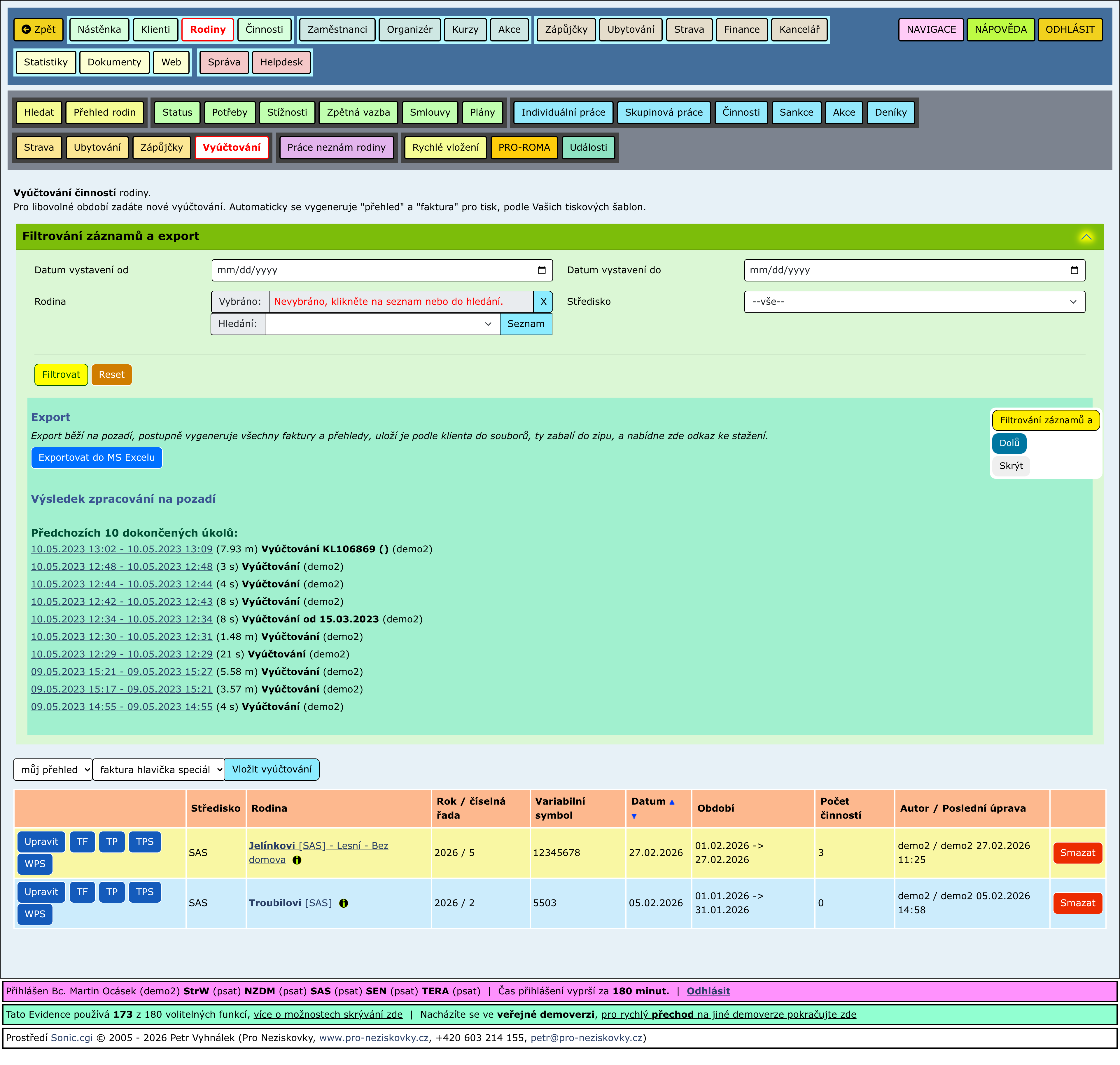 Rozbalené části stránky