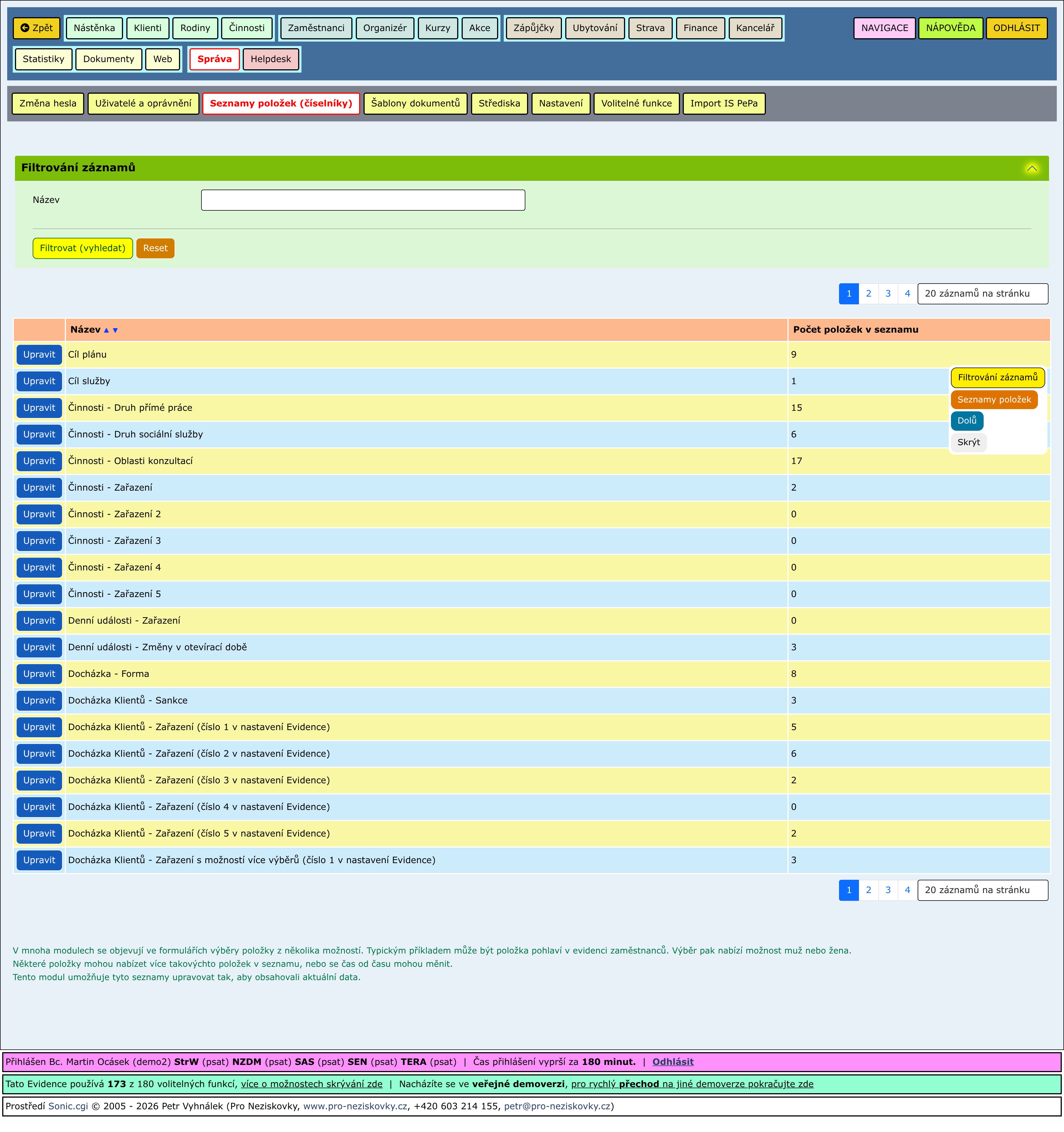 Rozbalené části stránky