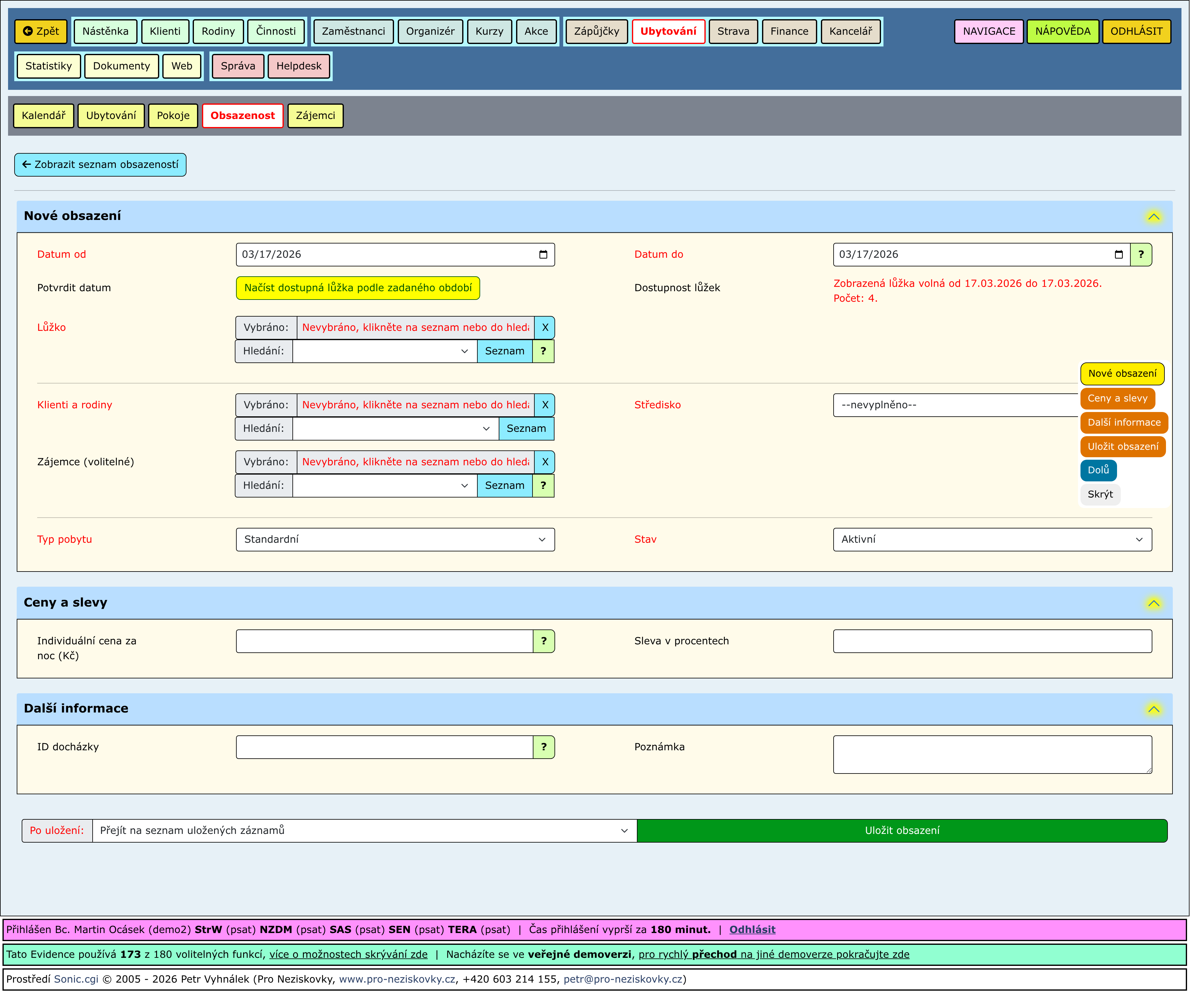 Nový záznam s rozbalenými částmi