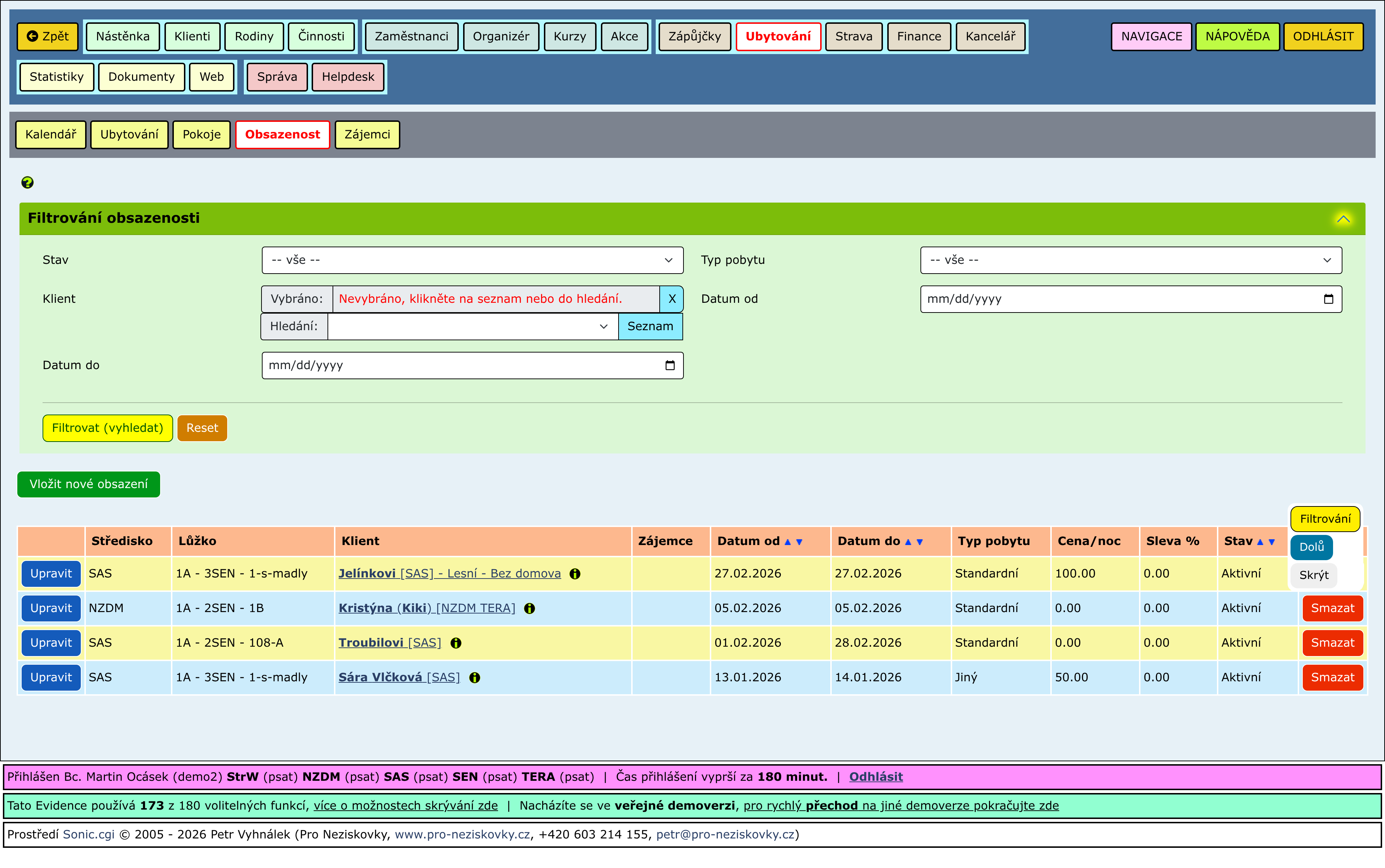 Rozbalené části stránky