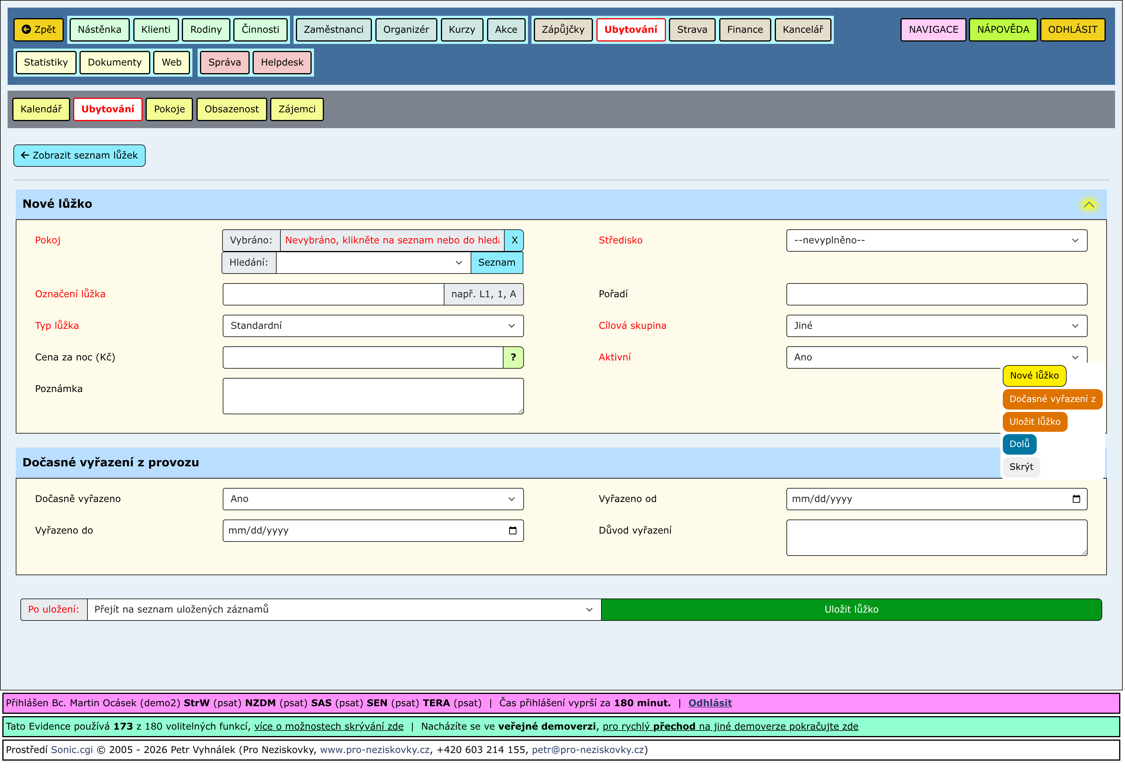 Rozbalené části stránky