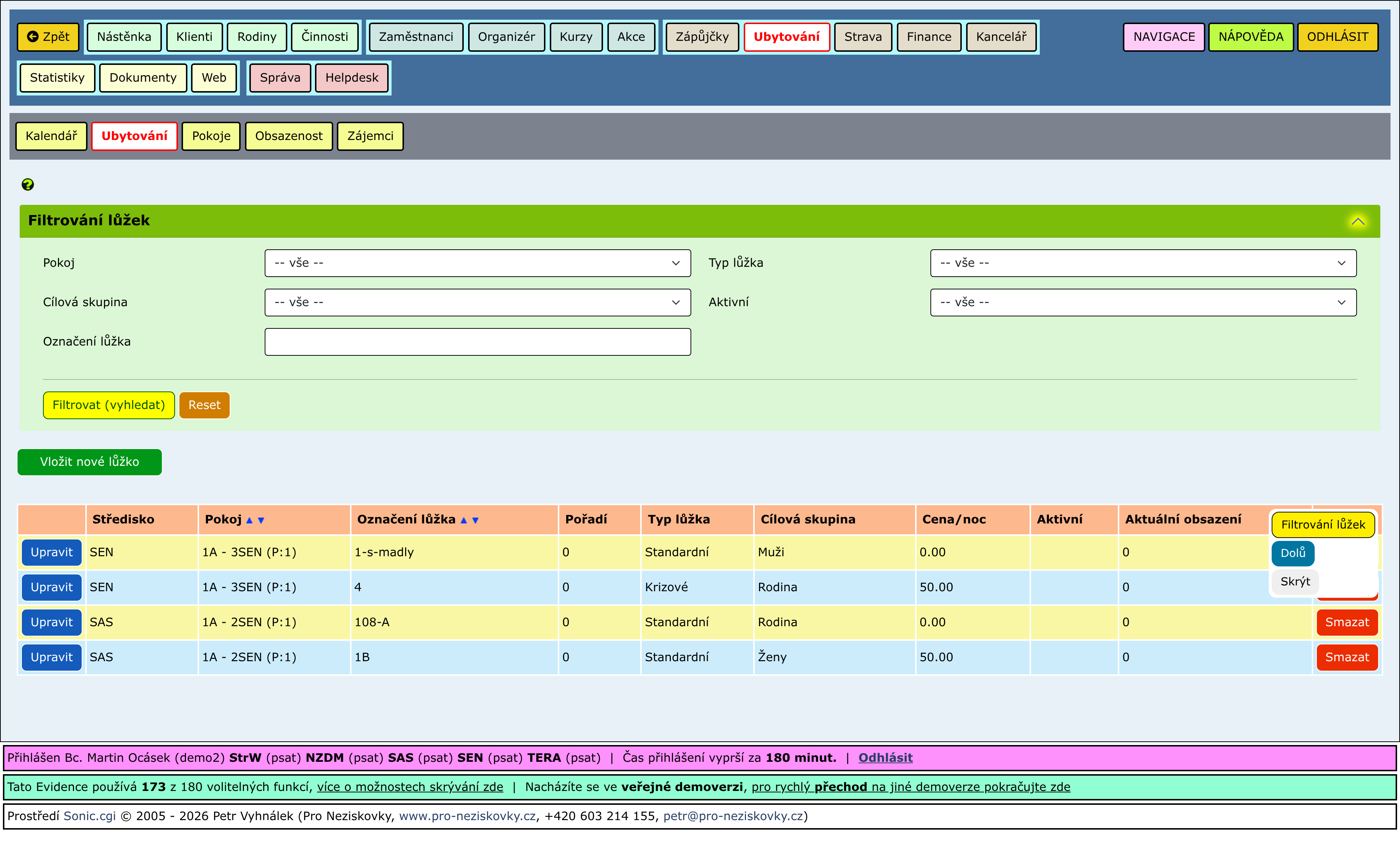 Rozbalené části stránky