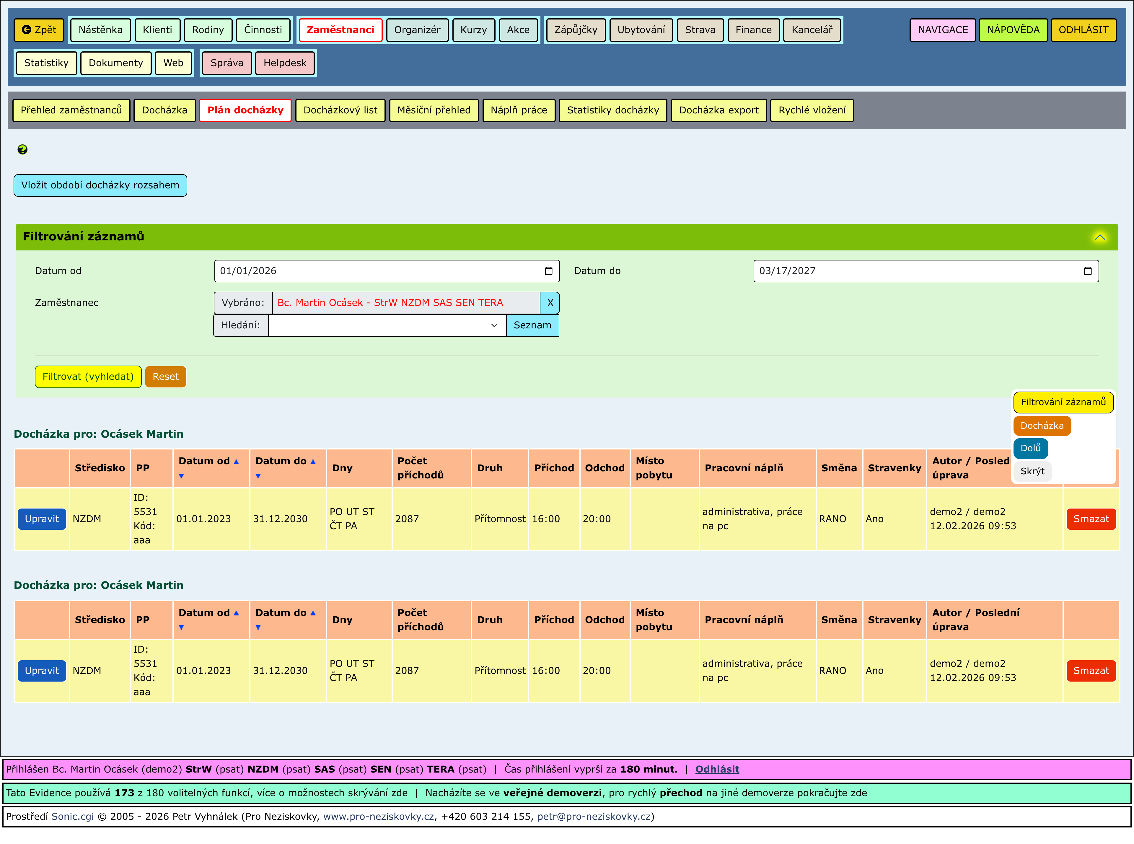 Rozbalené části stránky