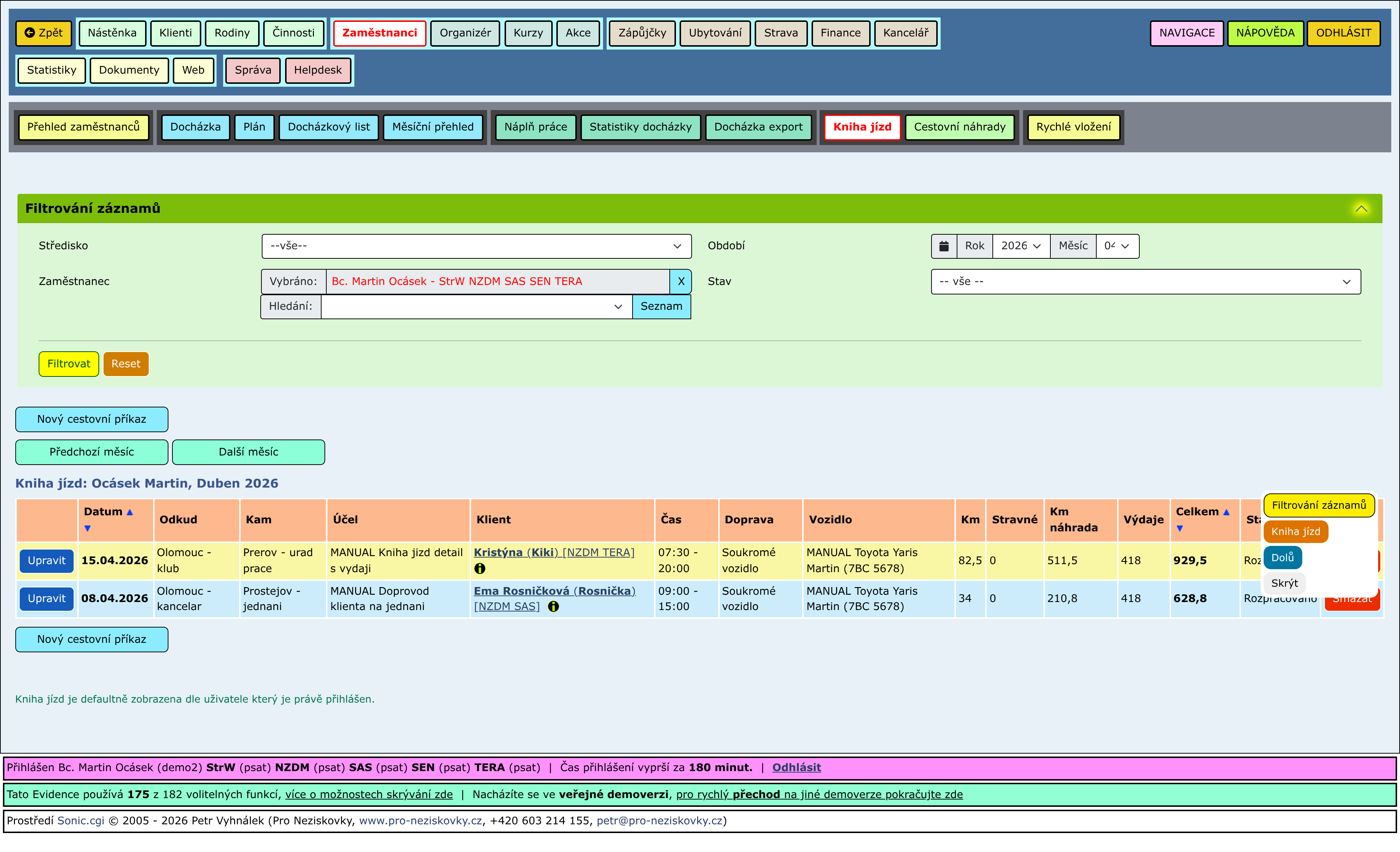 Rozbalené části stránky