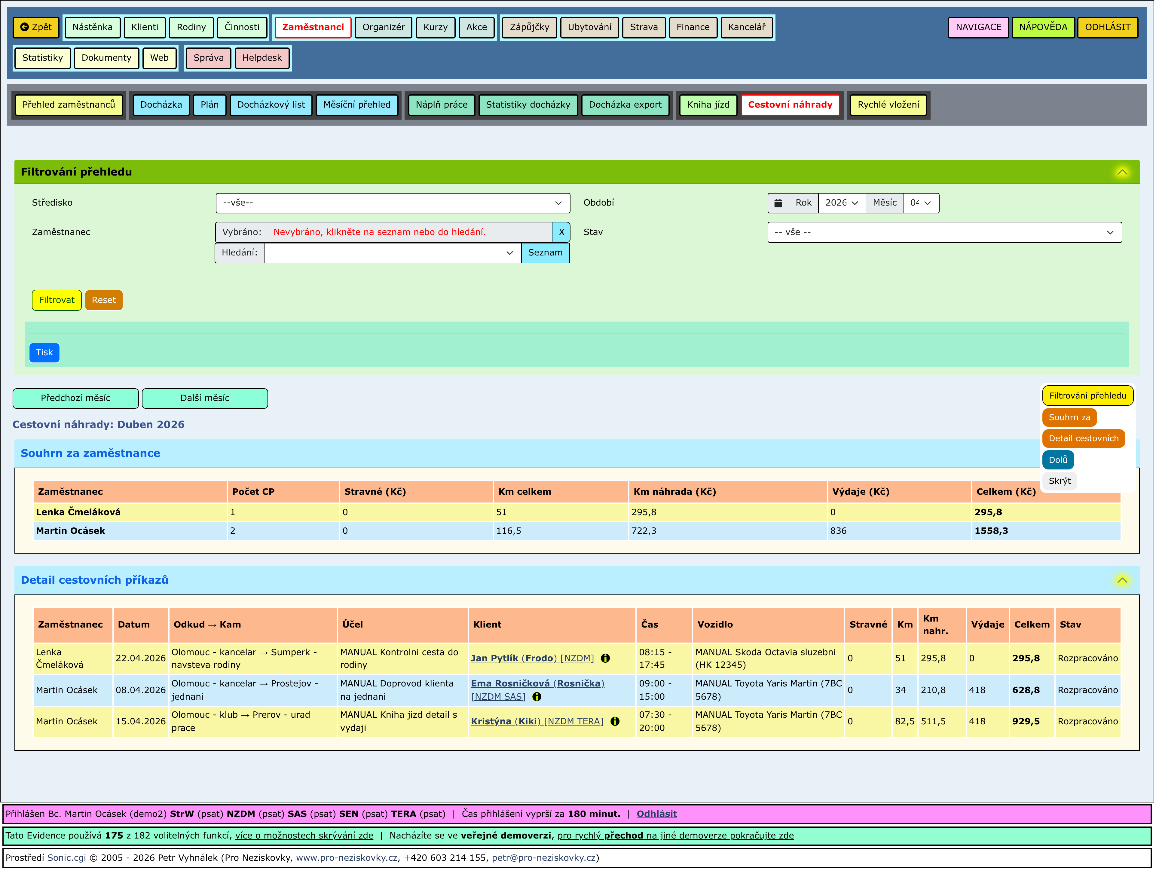 Rozbalené části stránky